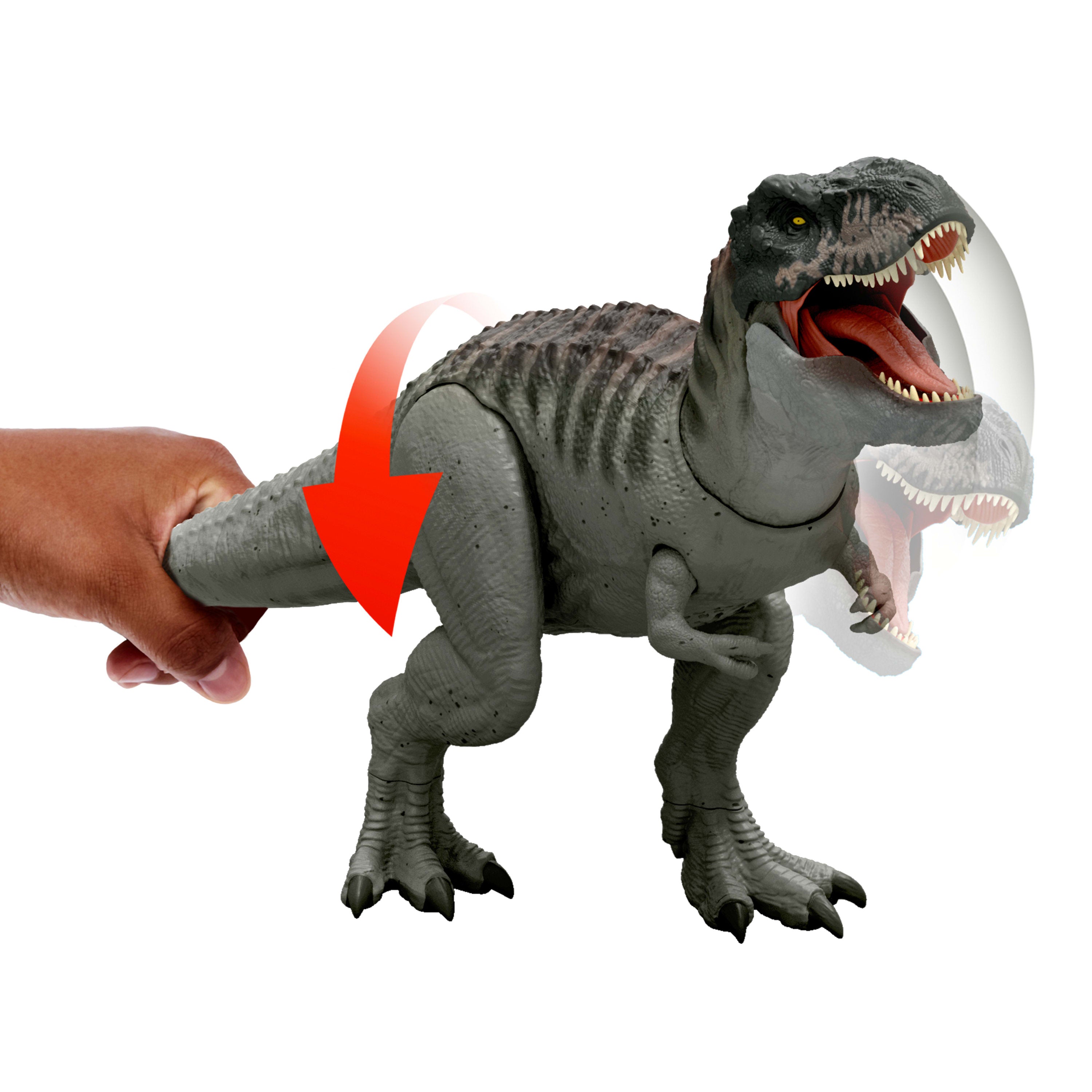 Isırma hareketi yapan ışıklı ve sesli Jurassic World Rebirth Tyrannosaurus Rex dinozor figürü