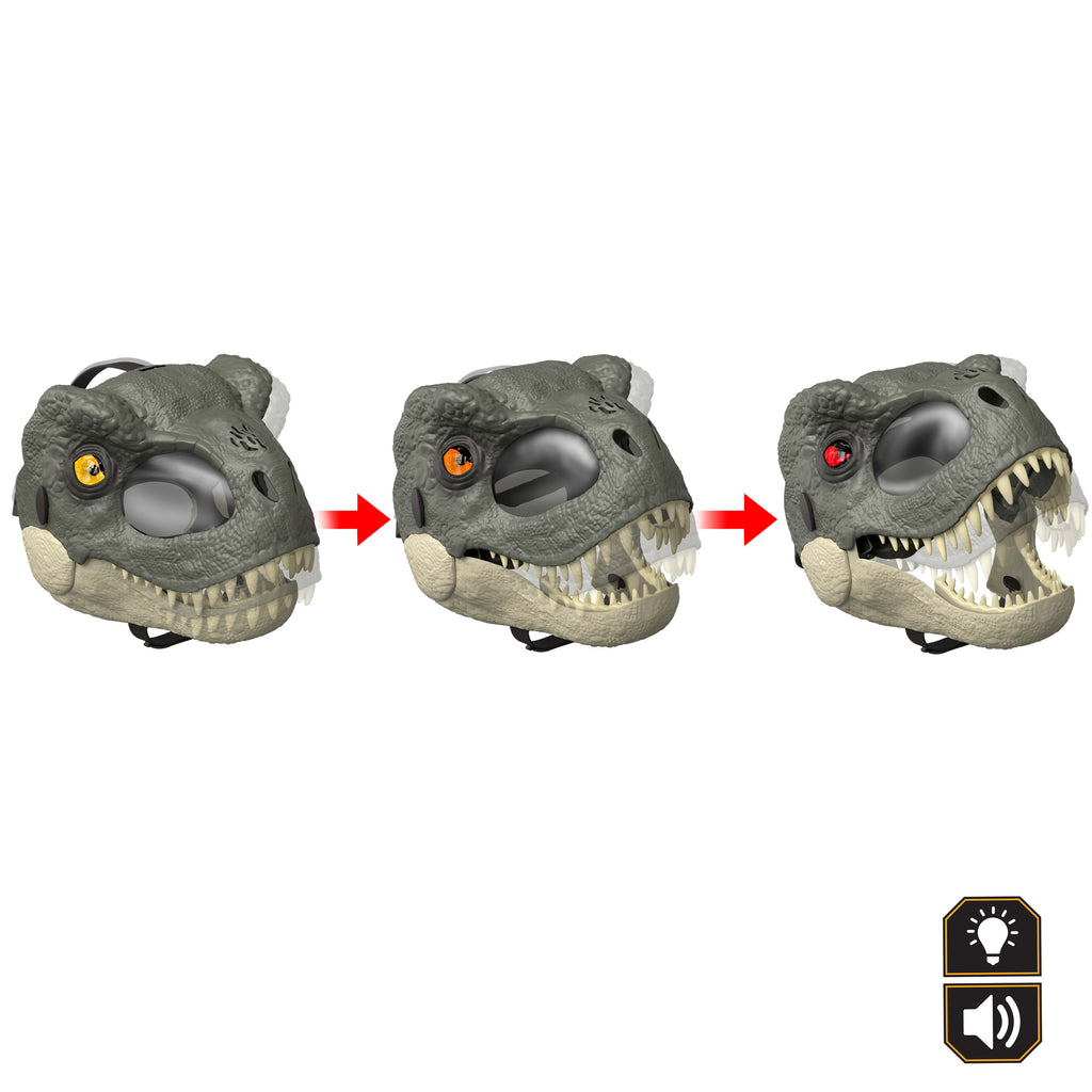 LED ışıklı gözleri ve 3 efekt seviyesiyle canlandırma oyunlarına ilham veren Jurassic World Işıklı ve Sesli Dinozor Maskesi