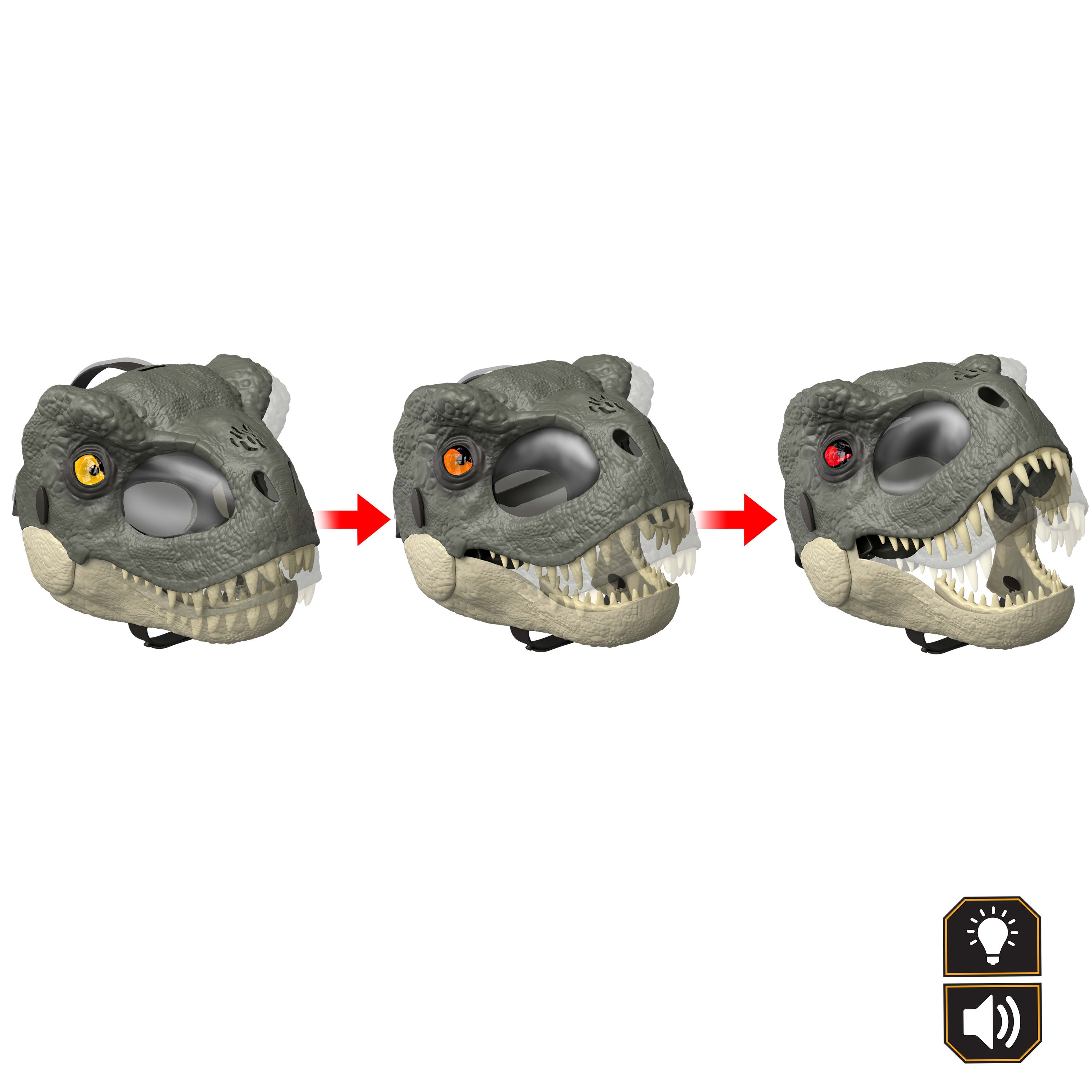 LED ışıklı gözleri ve 3 efekt seviyesiyle canlandırma oyunlarına ilham veren Jurassic World Işıklı ve Sesli Dinozor Maskesi