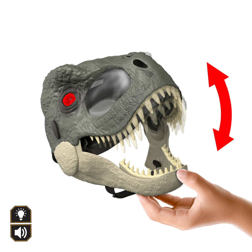 LED ışıklı gözleri ve 3 efekt seviyesiyle canlandırma oyunlarına ilham veren Jurassic World Işıklı ve Sesli Dinozor Maskesi
