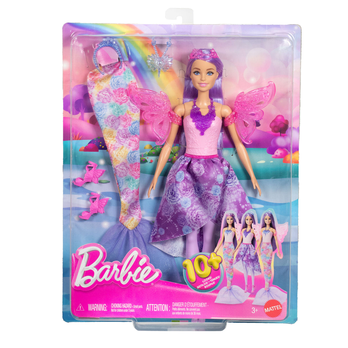 Barbie Büyüleyici Kıyafet Koleksiyonu bebek ile deniz kızı kuyruğu, peri kanatları ve kolyeler gibi aksesuarlar