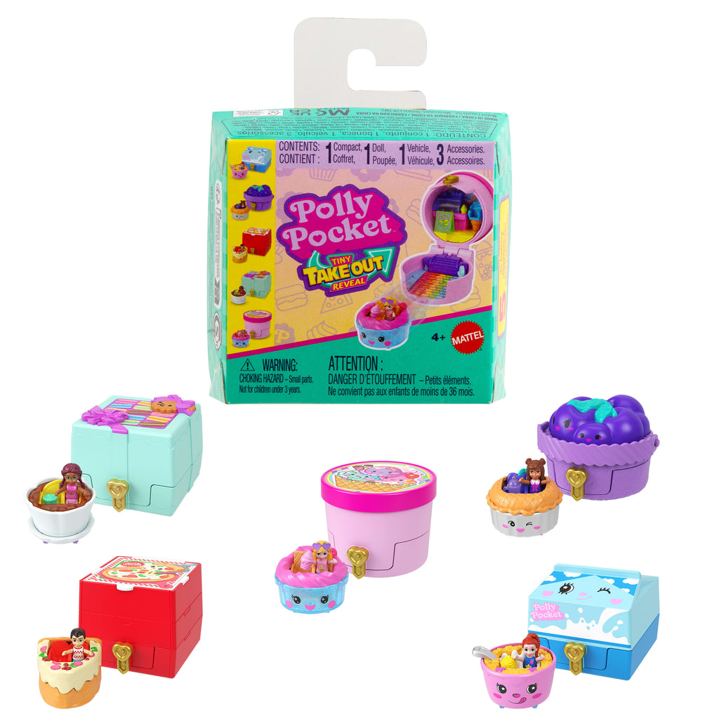 Polly Pocket Mini Sürpriz Paketler Serisi, mikro bebekler ve mini oyun setleri, oyuncak arabalar, yiyecek temalı araç koleksiyonu