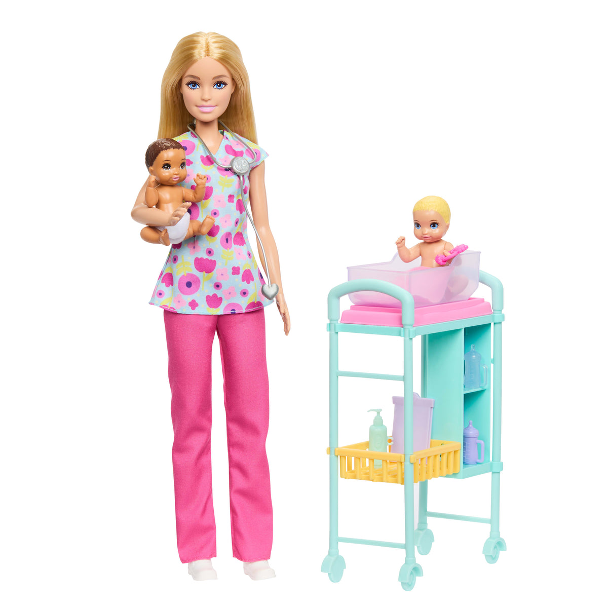 Barbie kariyer bebekleri ve aksesuarları, şekillendirilmiş saçlı bebek ve hikaye anlatmaya yardımcı parçalar
