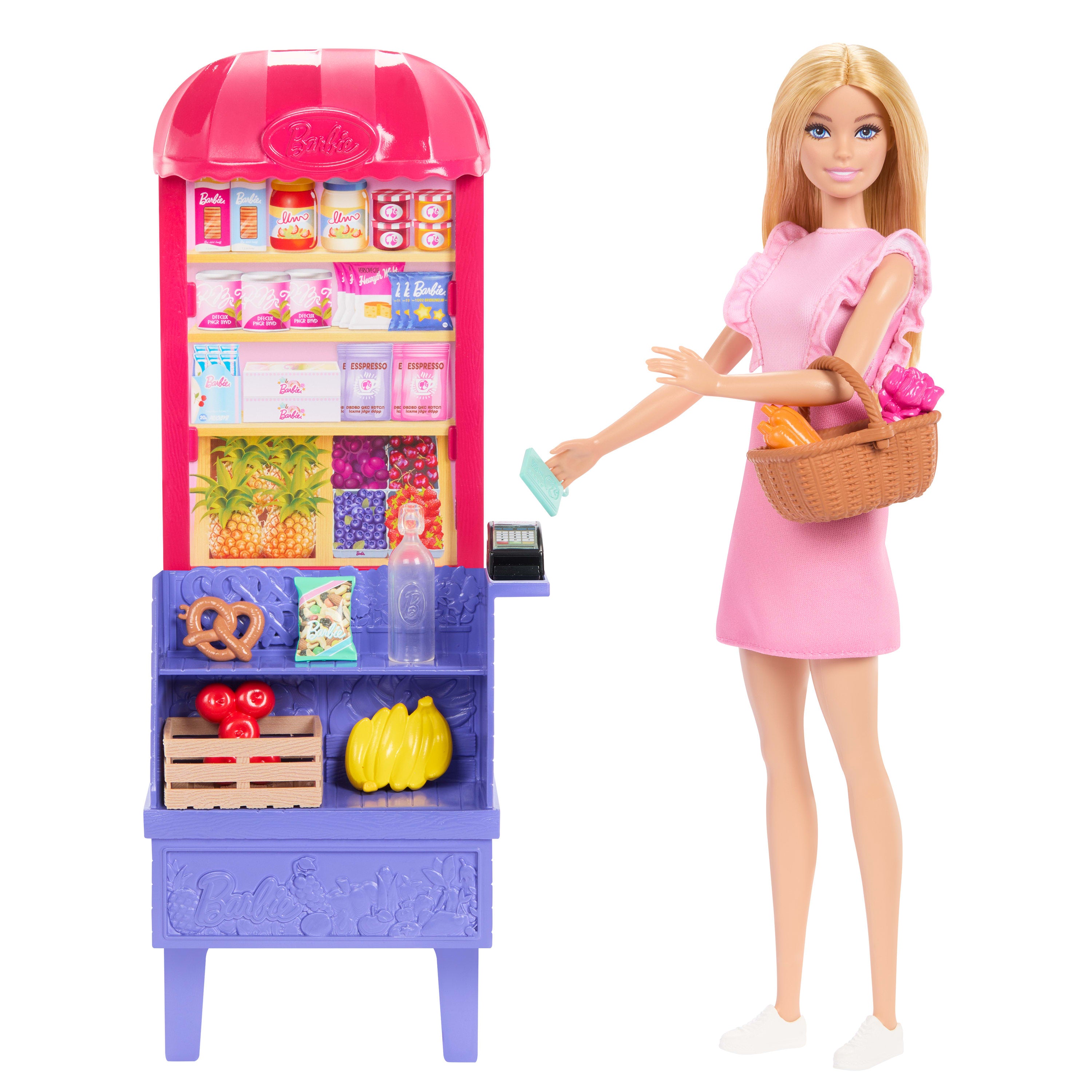 Barbie ve Teresa'nın Dostluk Tarifi Malibu Markette bebek ve oyun seti, 11 aksesuar