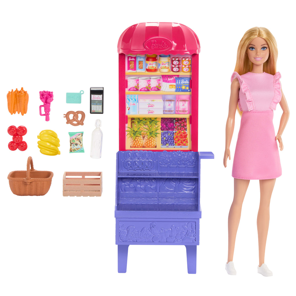 Barbie ve Teresa'nın Dostluk Tarifi Malibu Markette bebek ve oyun seti, 11 aksesuar