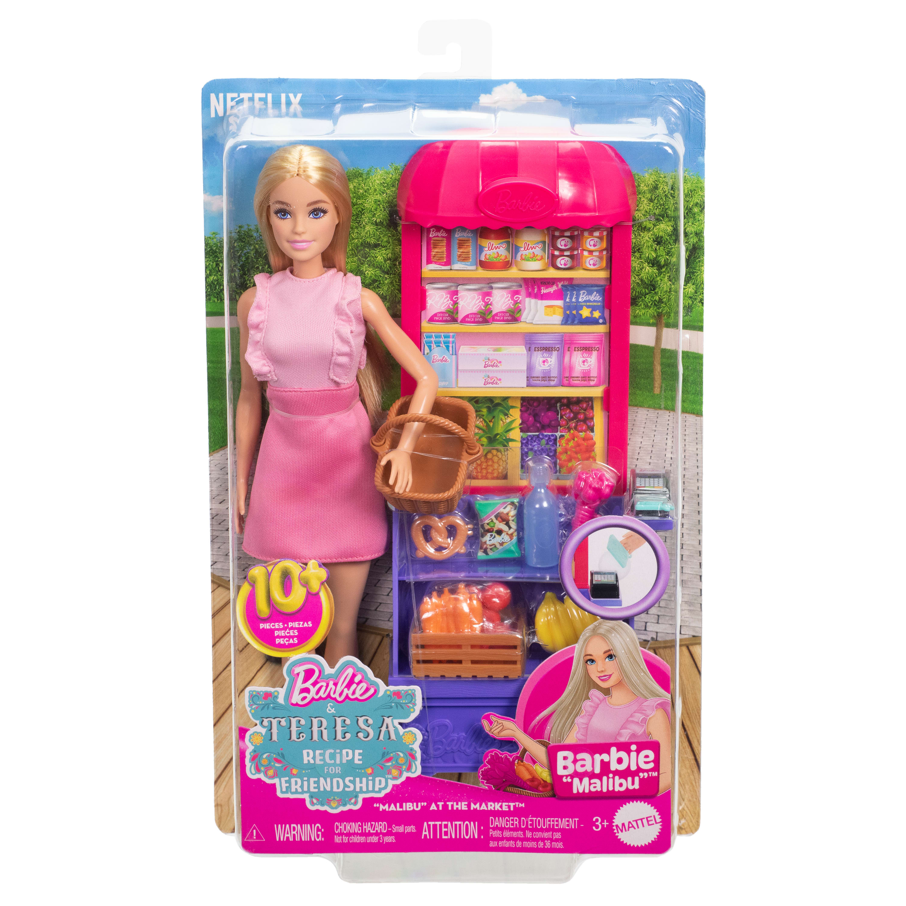 Barbie ve Teresa'nın Dostluk Tarifi Malibu Markette bebek ve oyun seti, 11 aksesuar