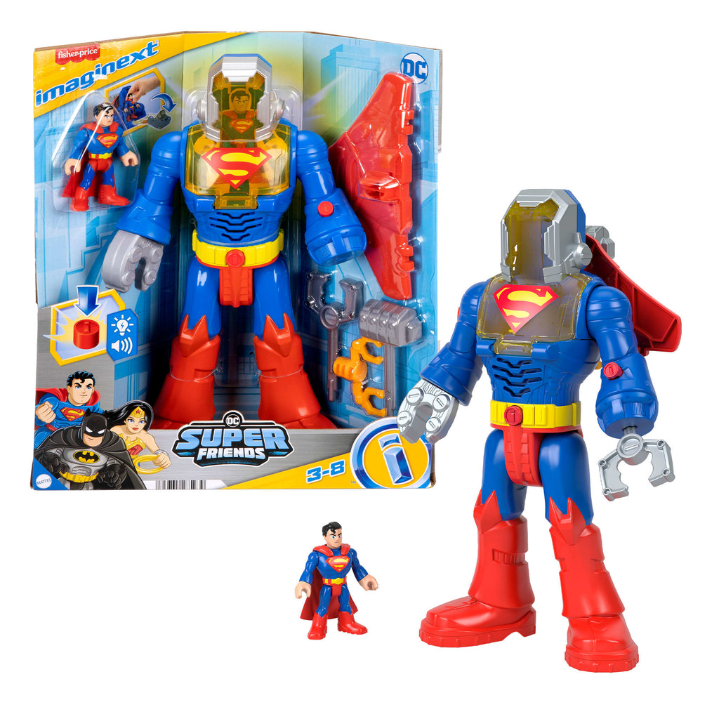 Imaginext DC Super Friends Superman Insider ve Exo Kostümü, ışıklı ve sesli robot, 6 parça