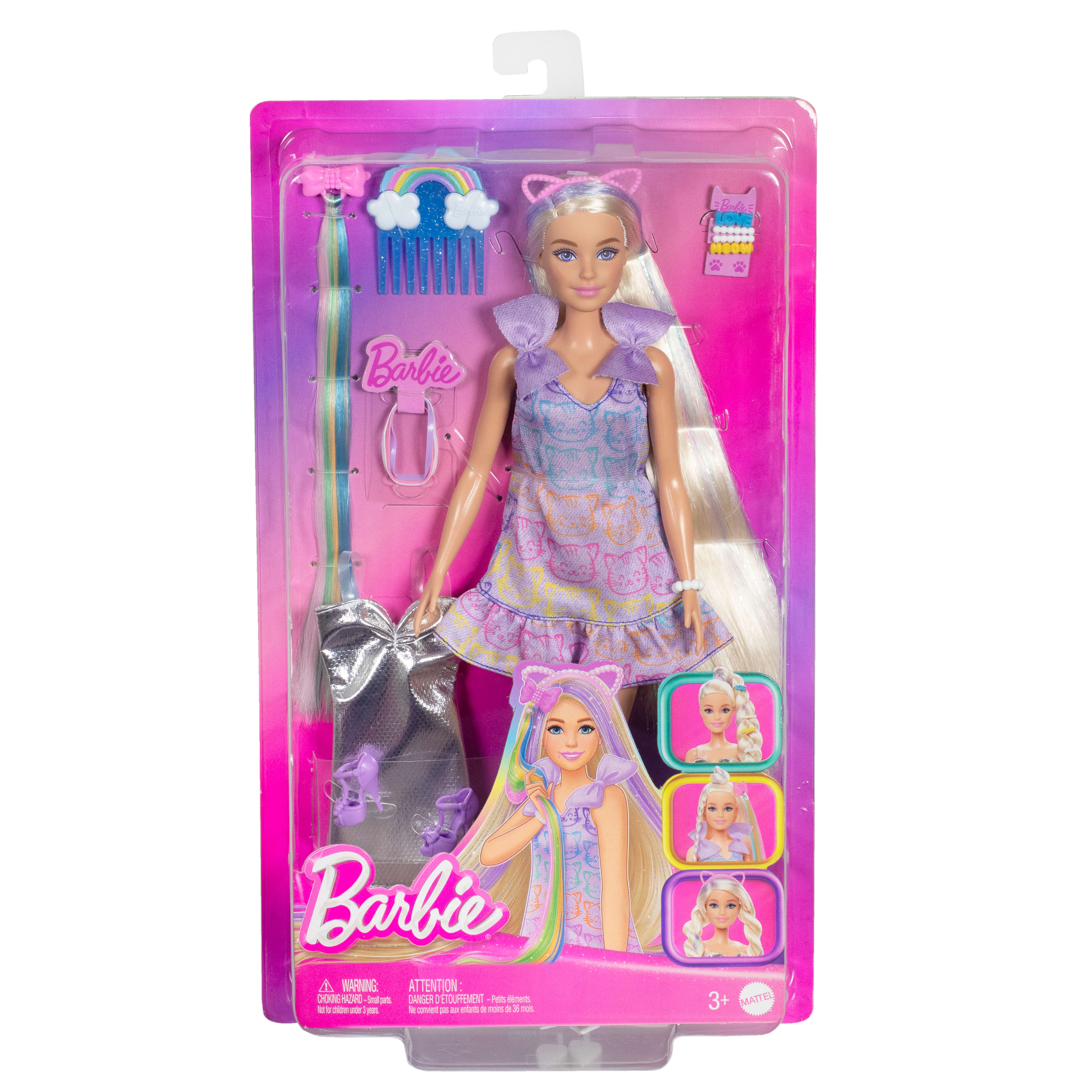 Barbie Upuzun Muhteşem Saçlı Bebekler serisi bebek ve aksesuarları, 2 farklı kombiniyle upuzun saçlı sarışın bebek