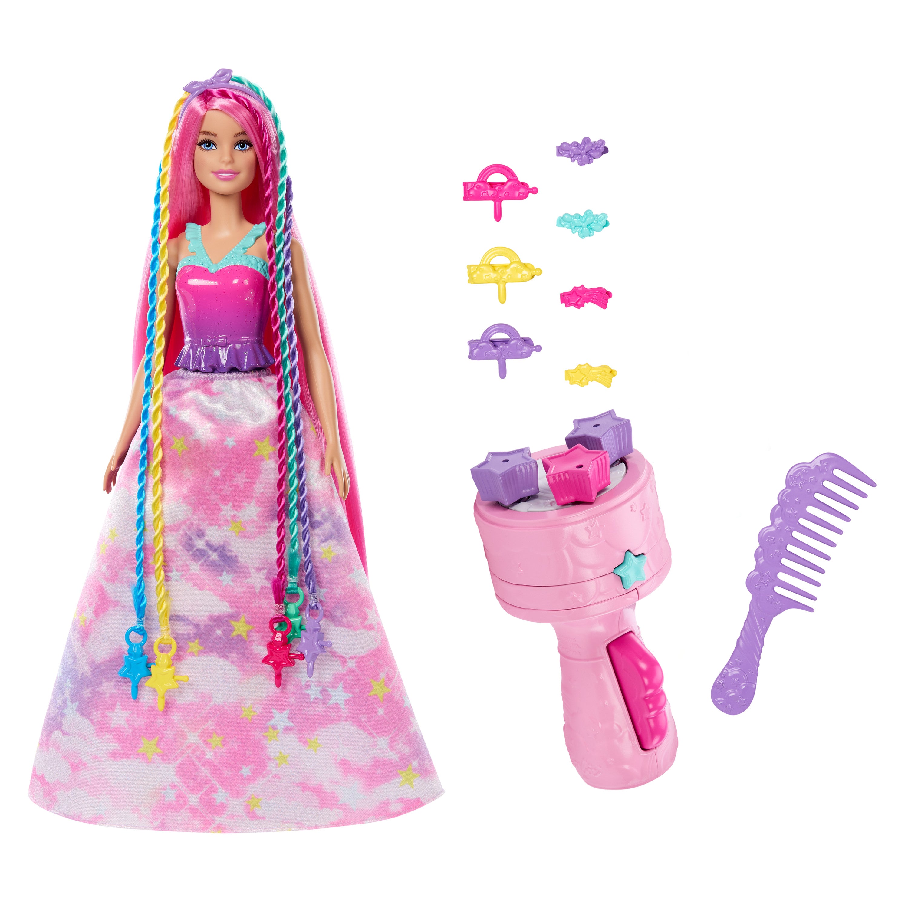 Barbie Dreamtopia Örgü Saçlı bebek ve saç örme aracı dahil aksesuarlar