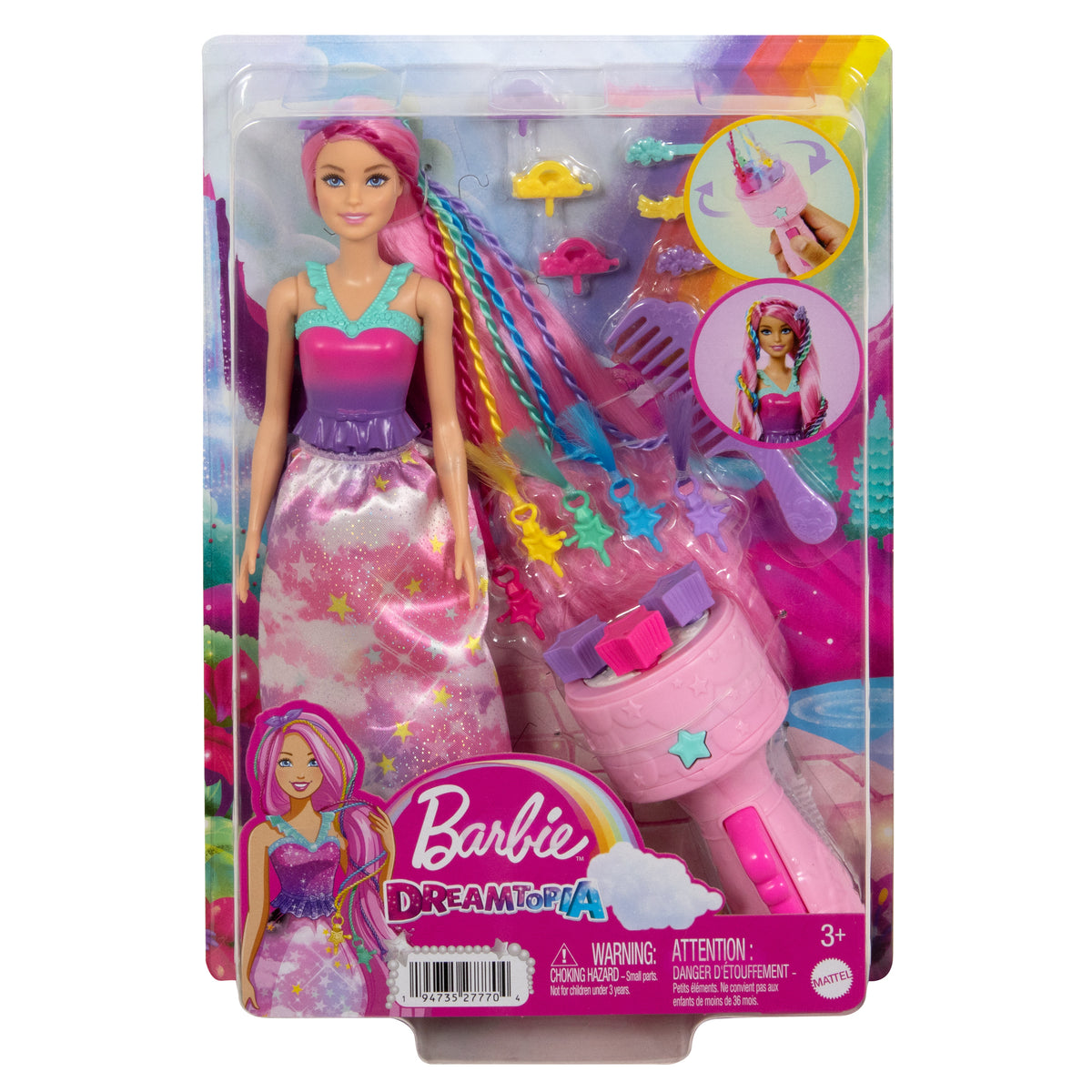 Barbie Dreamtopia Örgü Saçlı bebek ve saç örme aracı dahil aksesuarlar