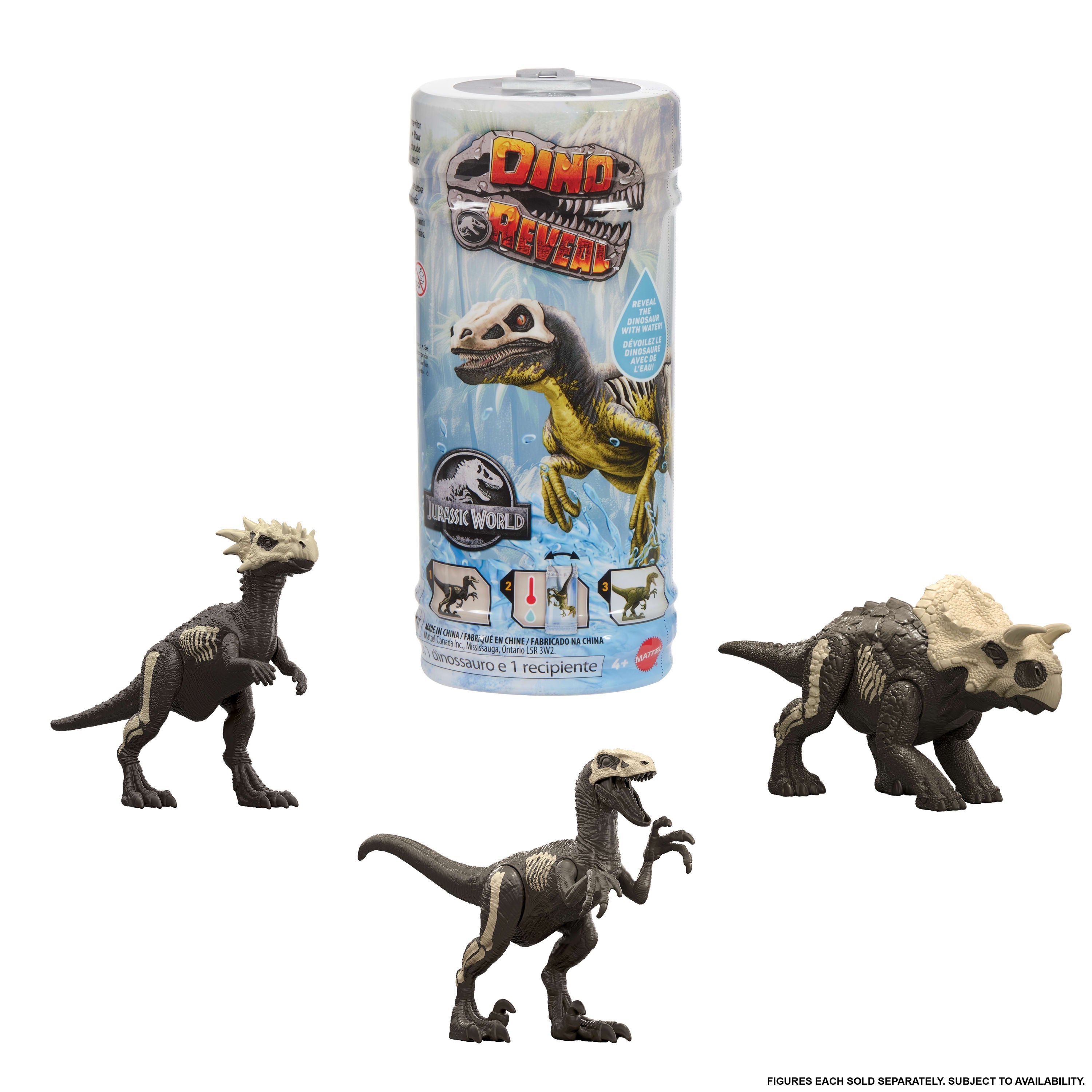 Ilık suda süslemeleri ortaya çıkan ve renk değiştiren Jurassic World Dino Reveal - Sürpriz Dinozor Figürleri
