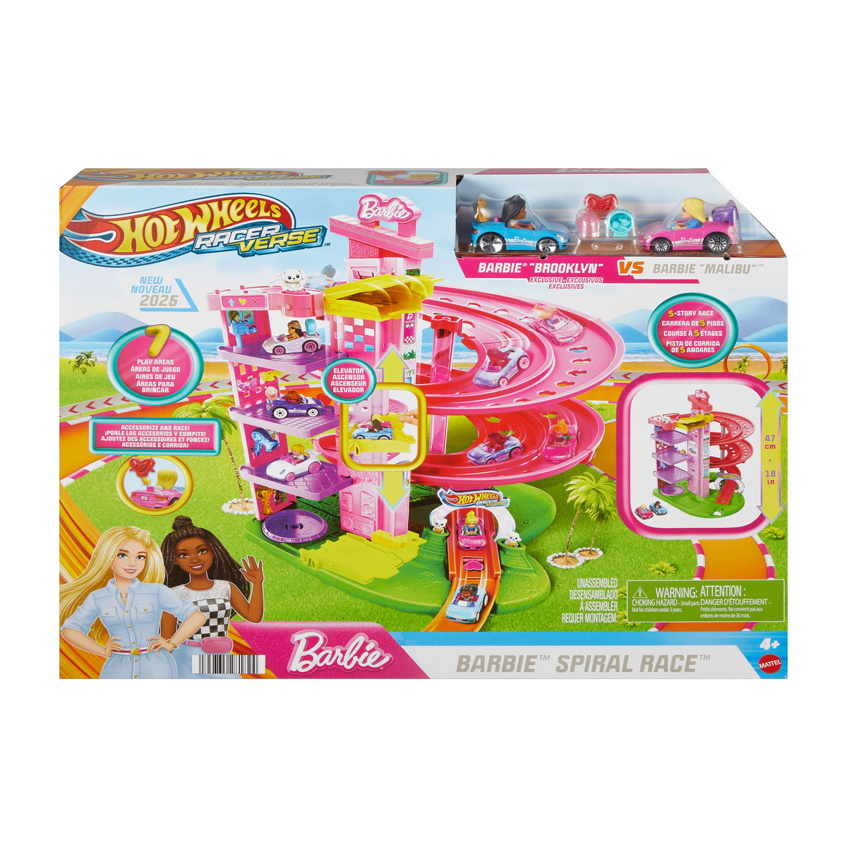 Hot Wheels® Racerverse Barbie Oyun Seti, Barbie "Malibu" ve Barbie "Brooklyn" ile oyuncak arabalar