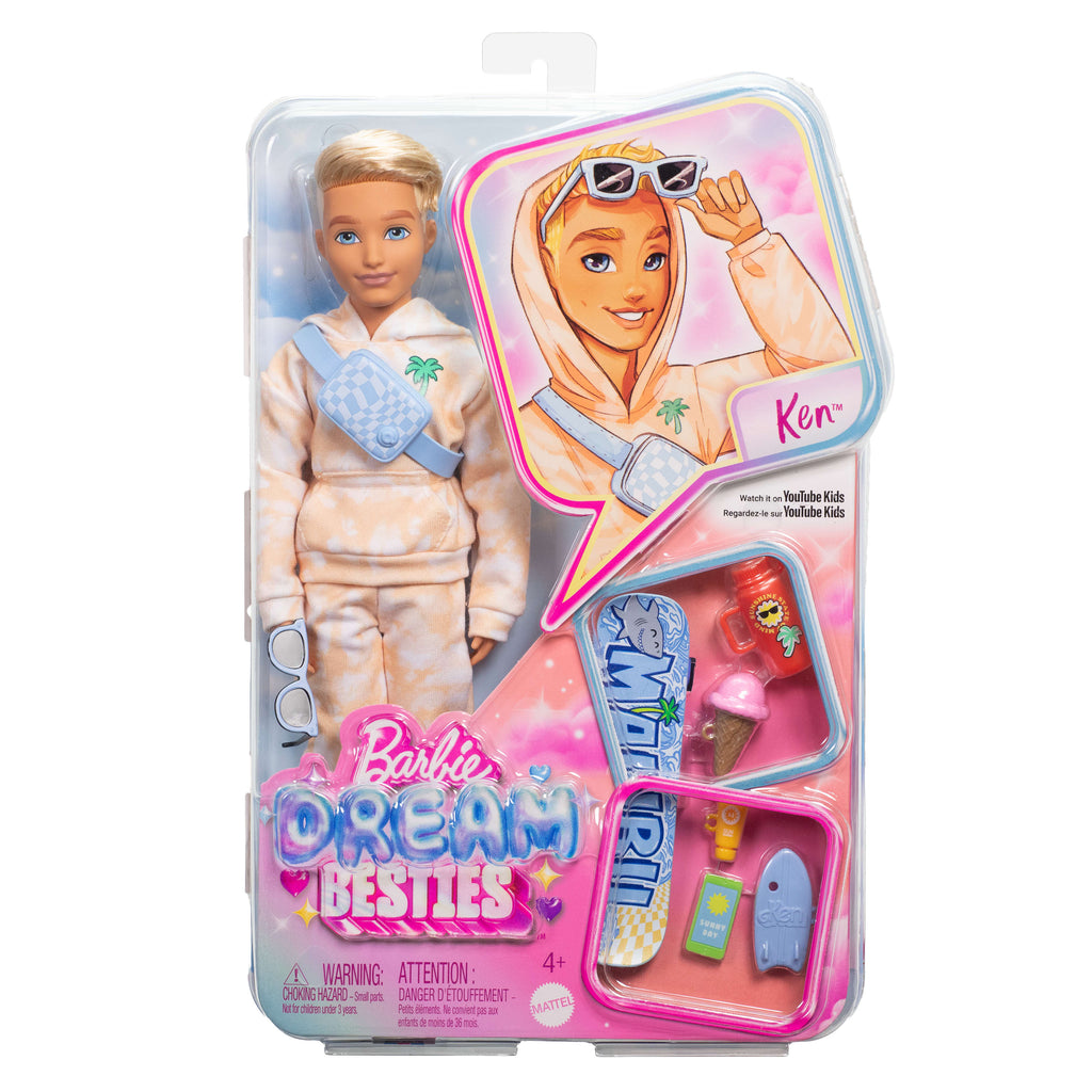 Barbie Rüya Arkadaşlar Ken bebek ile yaz ve kaykay temalı 9 aksesuar