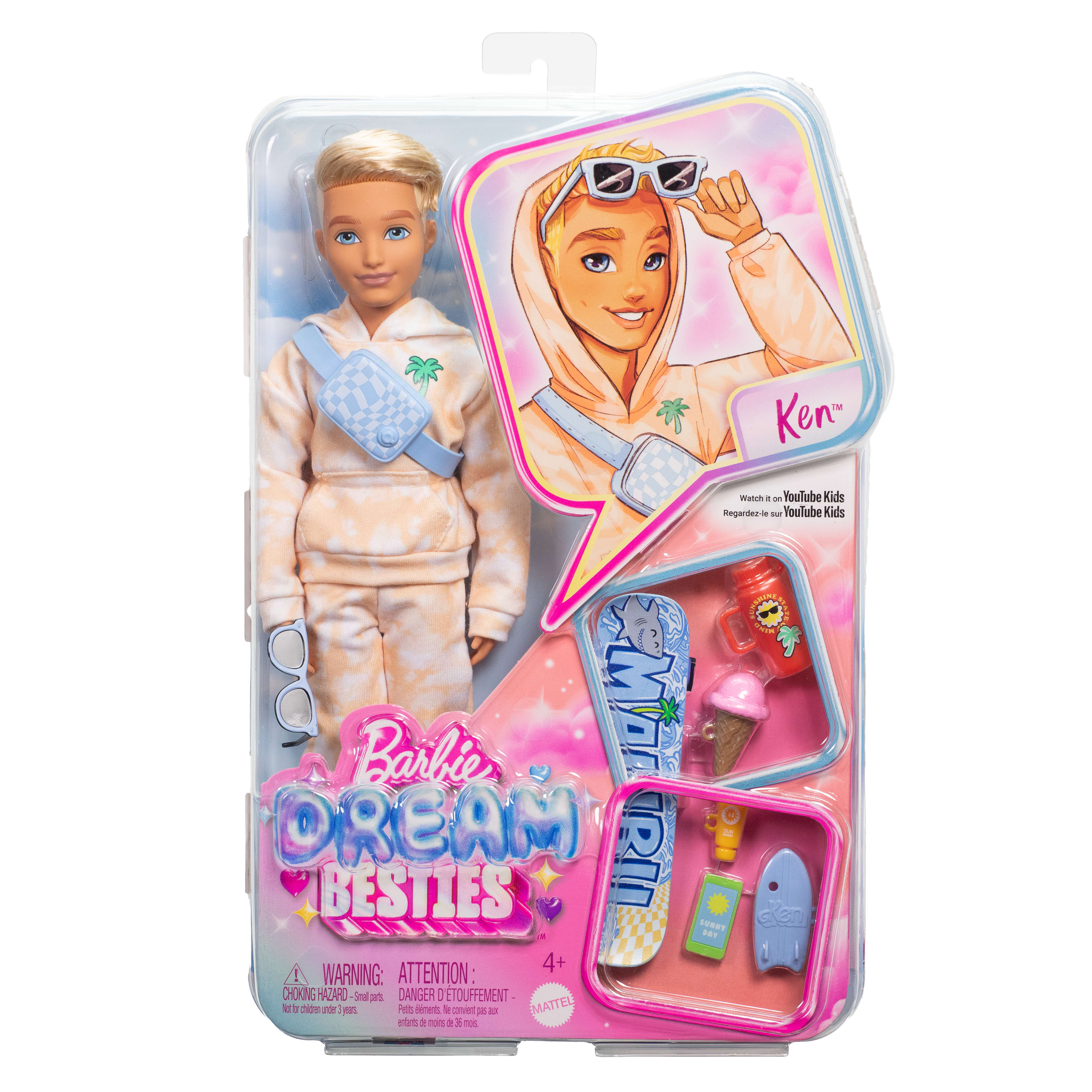 Barbie Rüya Arkadaşlar Ken bebek ile yaz ve kaykay temalı 9 aksesuar