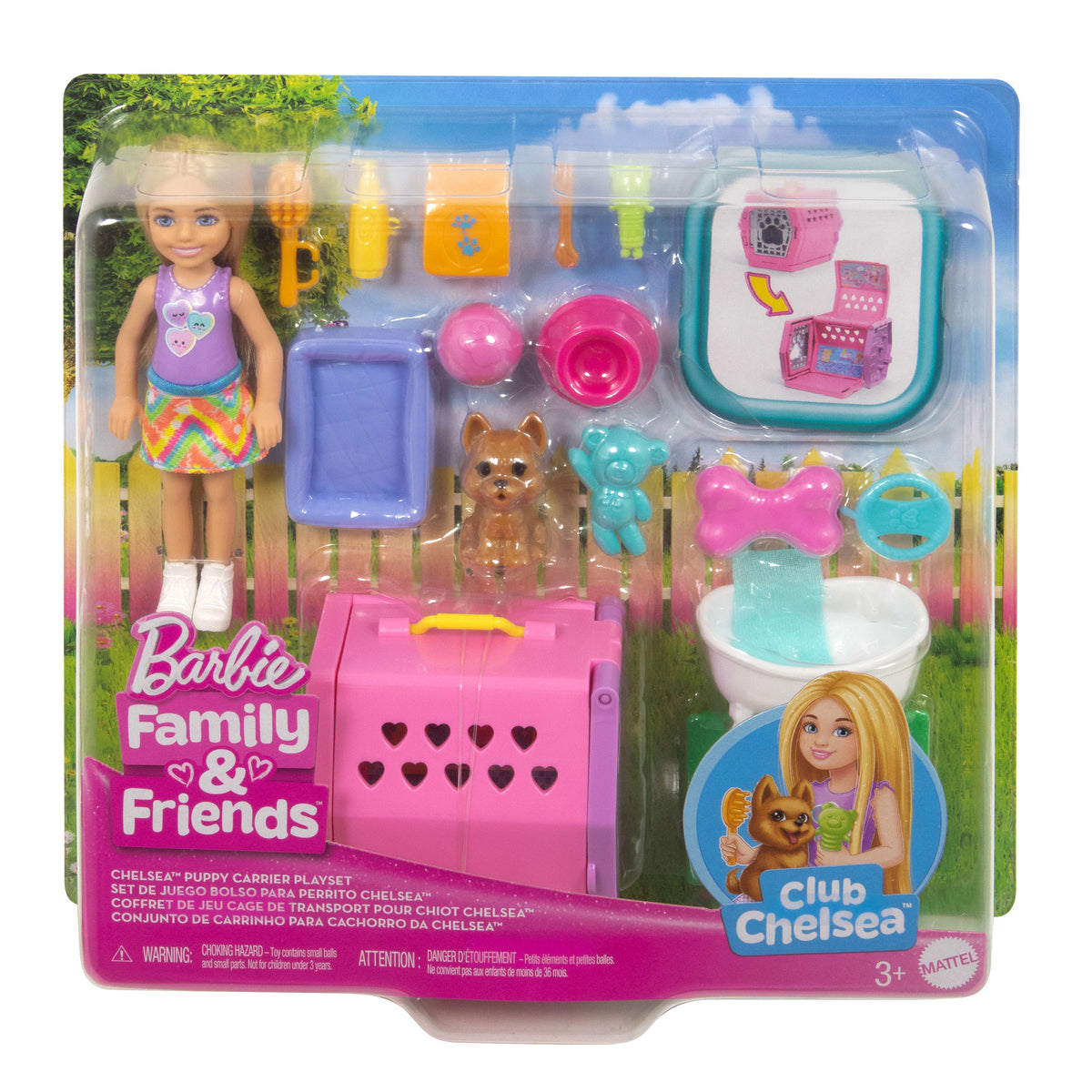 BARBIE Chelsea® Köpekçiğin Taşıma Çantası oyun seti, küçük bebek, taşıma çantası ve köpek aksesuarları