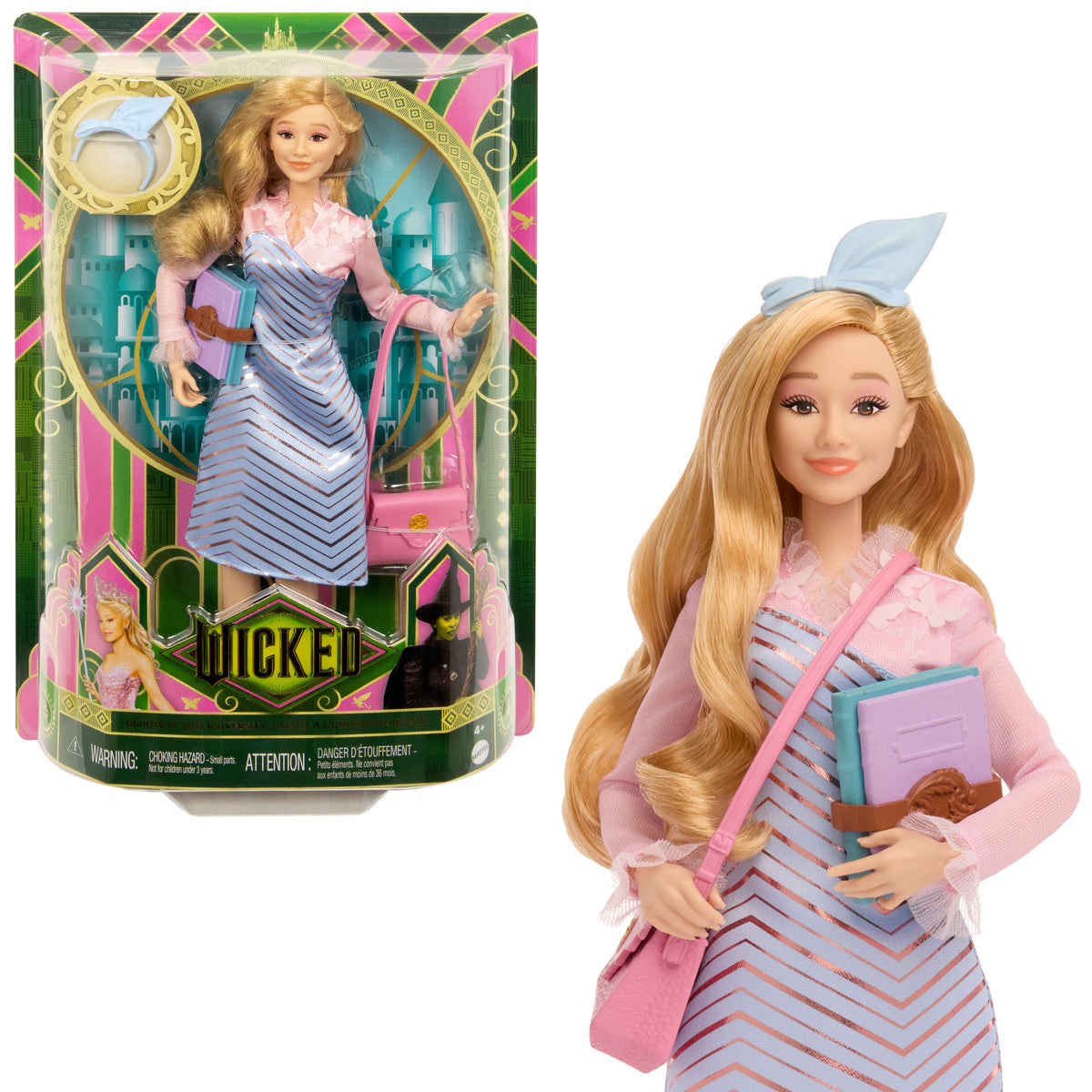 Çıkarılabilir kıyafet giyen Universal Pictures Wicked Shiz Üniversitesi'nde Glinda bebek ve aksesuarları