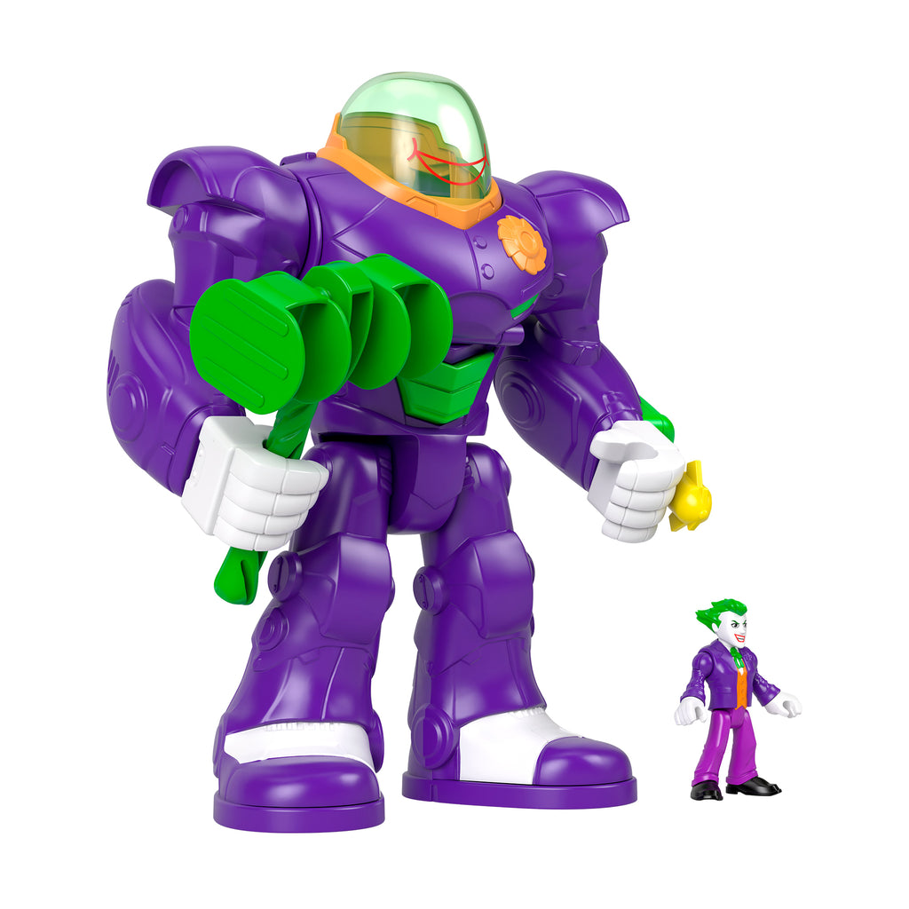 Fırlatıcı ve aksiyon figürü gibi aksesuarlarla Fisher-Price Imaginext DC Super Friends Joker'in Çekiçli Mekanik Robotu