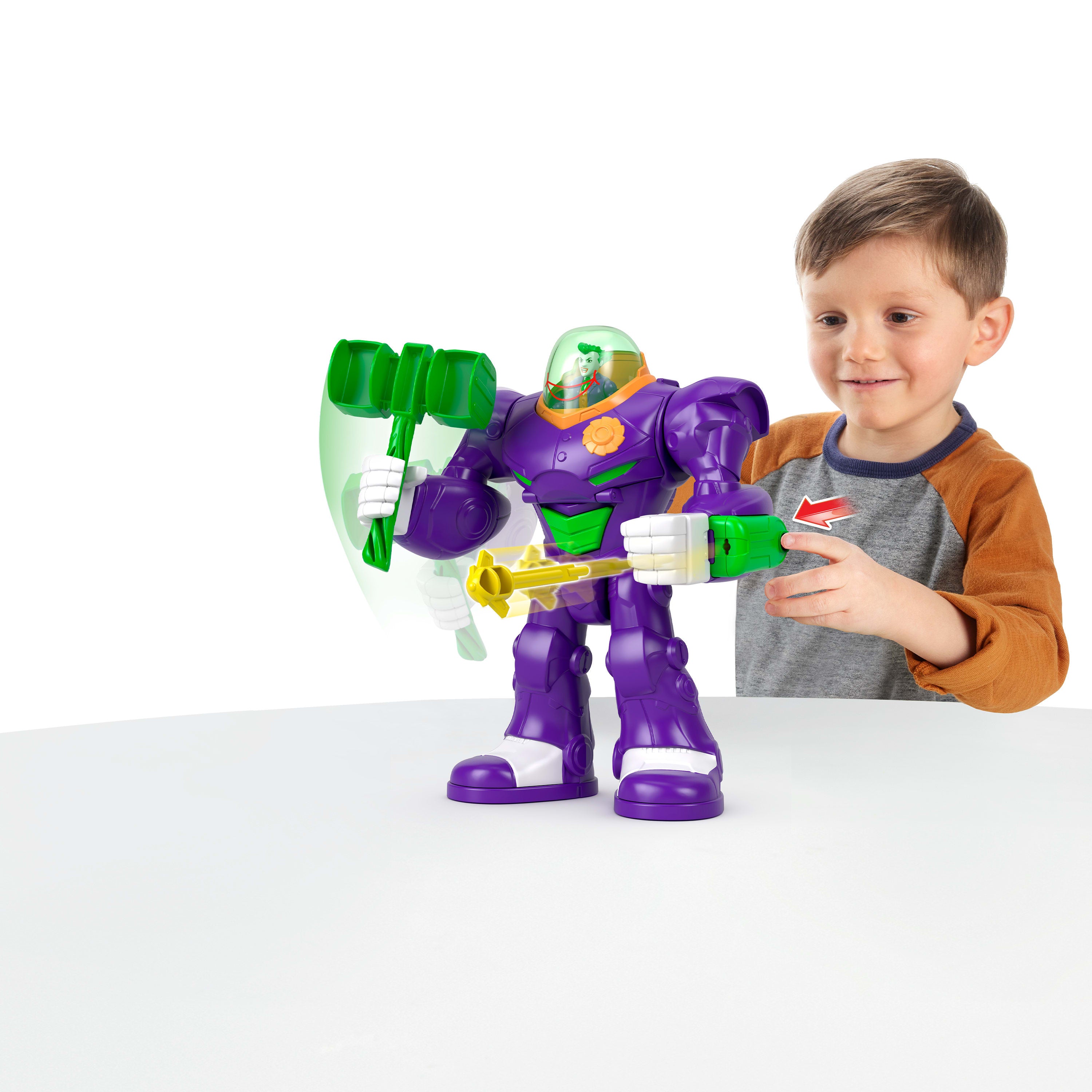 Fırlatıcı ve aksiyon figürü gibi aksesuarlarla Fisher-Price Imaginext DC Super Friends Joker'in Çekiçli Mekanik Robotu