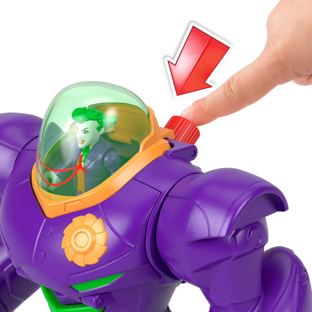 Fırlatıcı ve aksiyon figürü gibi aksesuarlarla Fisher-Price Imaginext DC Super Friends Joker'in Çekiçli Mekanik Robotu