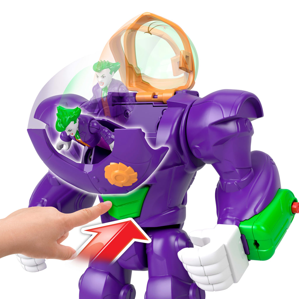 Fırlatıcı ve aksiyon figürü gibi aksesuarlarla Fisher-Price Imaginext DC Super Friends Joker'in Çekiçli Mekanik Robotu