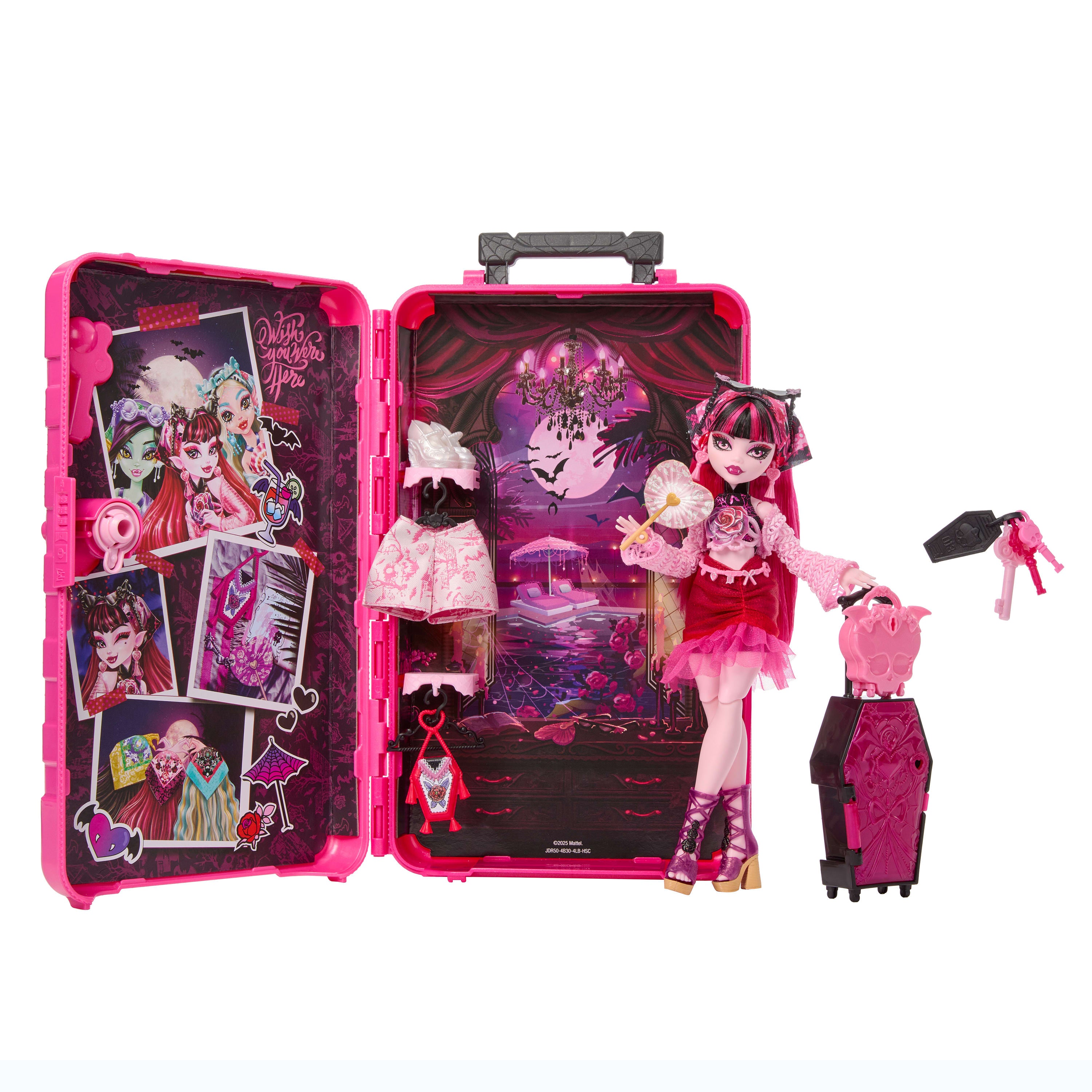Monster High Gizemli Arkadaşlar Muhteşem Tatil oyun seti, Draculaura bebek ve aksesuarlar