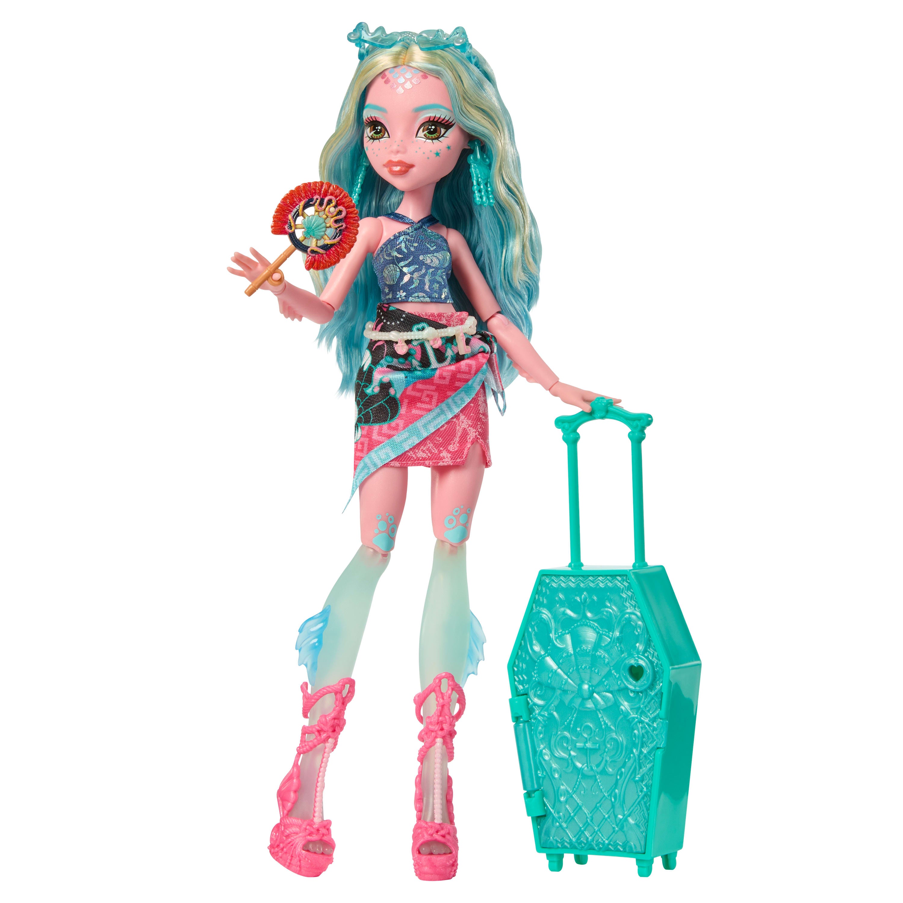 Monster High Gizemli Arkadaşlar Muhteşem Tatil oyun seti, Lagoona Blue bebek ve aksesuarlar