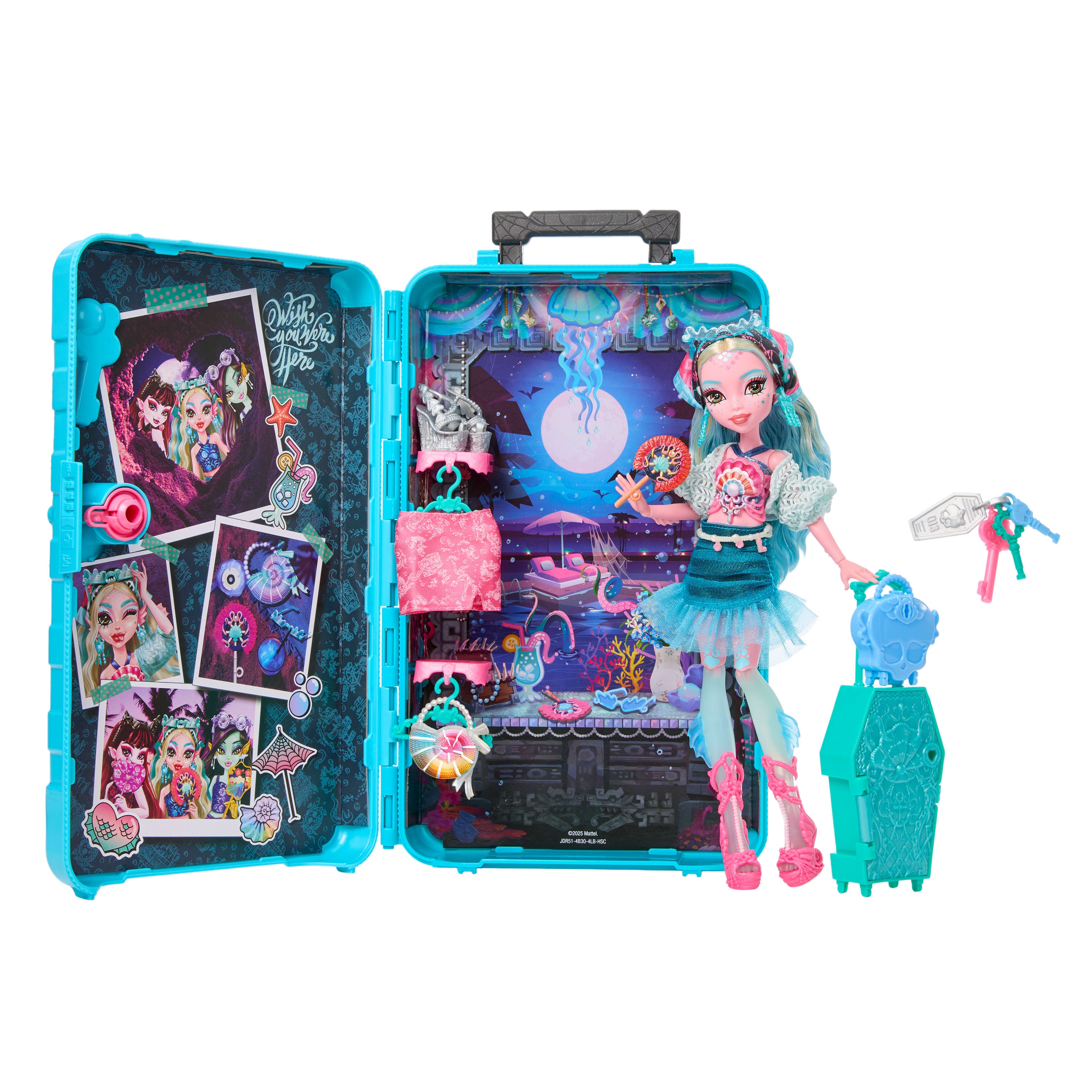 Monster High Gizemli Arkadaşlar Muhteşem Tatil oyun seti, Lagoona Blue bebek ve aksesuarlar