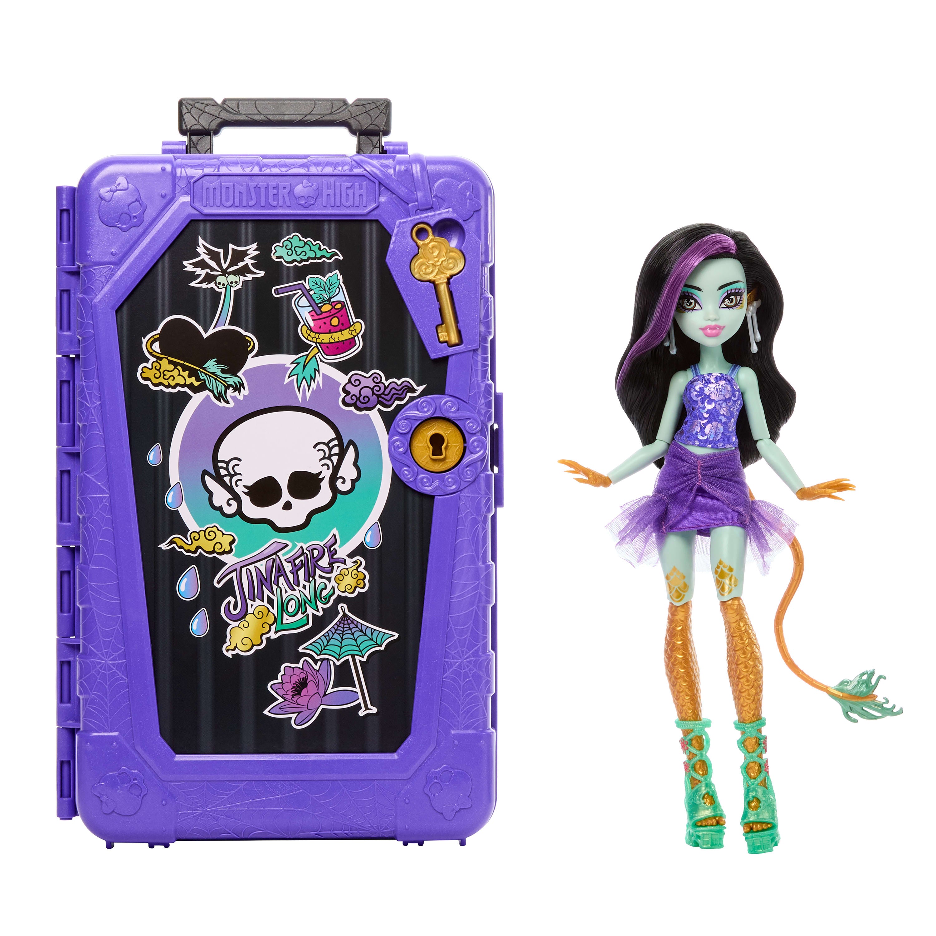Monster High Gizemli Arkadaşlar Muhteşem Tatil oyun seti, Jinafire Long bebek ve aksesuarlar