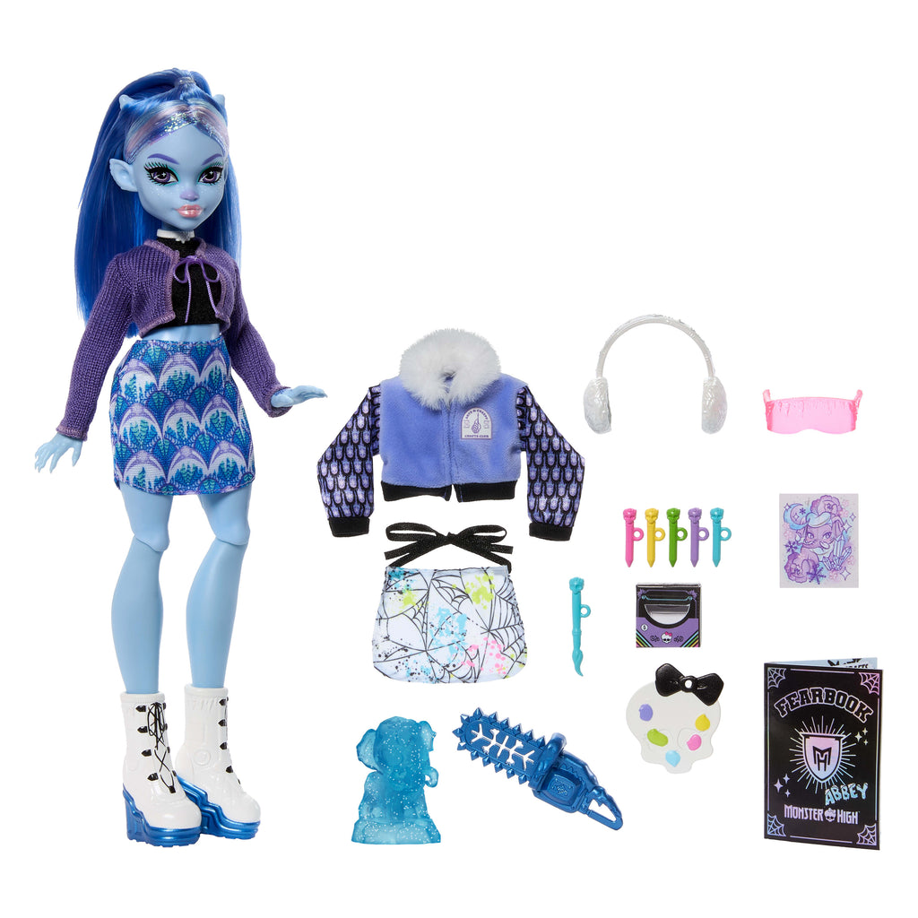 Ceket, yıllık ve resim kulübü aksesuarlarıyla Monster High Gizemli Yıllık Abbey Bominable bebek