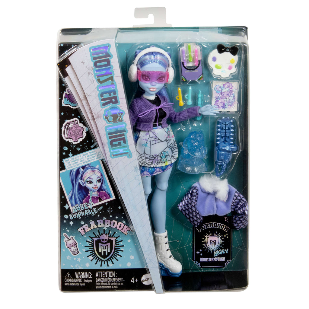 Ceket, yıllık ve resim kulübü aksesuarlarıyla Monster High Gizemli Yıllık Abbey Bominable bebek