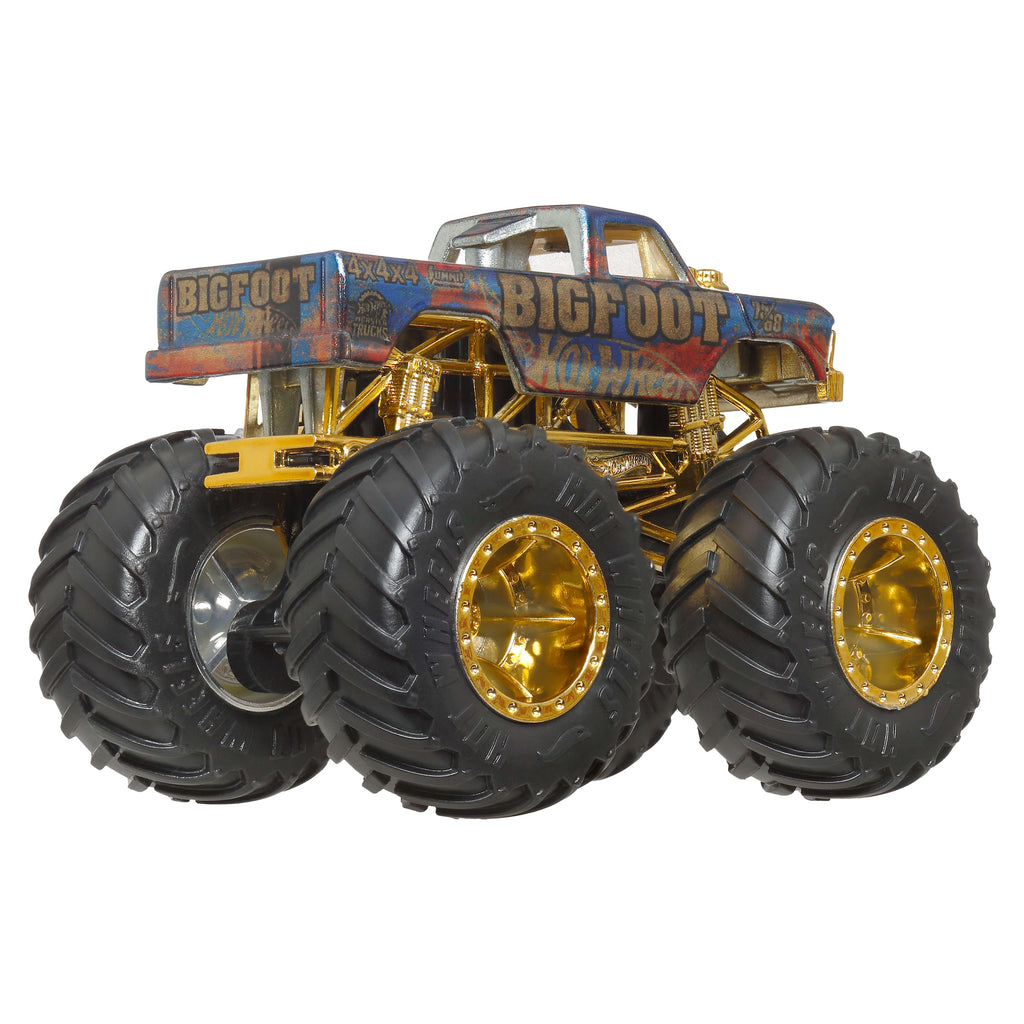 Hot Wheels® Monster Trucks Bigfoot Trophy Şampiyonları Tekli Arabalar 1:64 ölçekli üst düzey metal araç ve kupa (Stiller çeşitlilik gösterebilir)