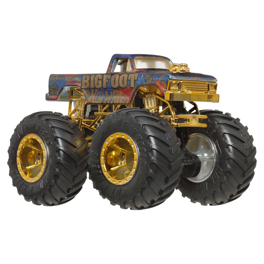 Hot Wheels® Monster Trucks Bigfoot Trophy Şampiyonları Tekli Arabalar 1:64 ölçekli üst düzey metal araç ve kupa (Stiller çeşitlilik gösterebilir)