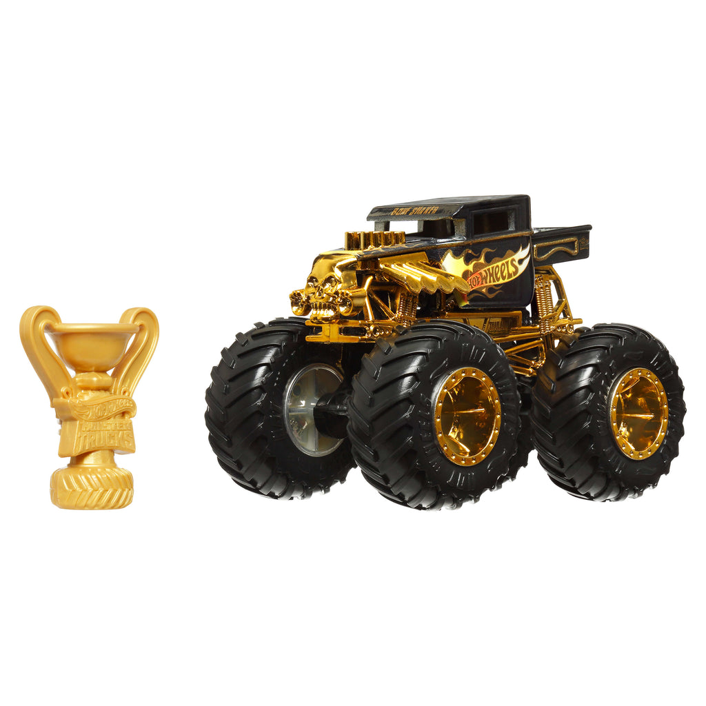 Hot Wheels® Monster Trucks Bigfoot Trophy Şampiyonları Tekli Arabalar 1:64 ölçekli üst düzey metal araç ve kupa (Stiller çeşitlilik gösterebilir)