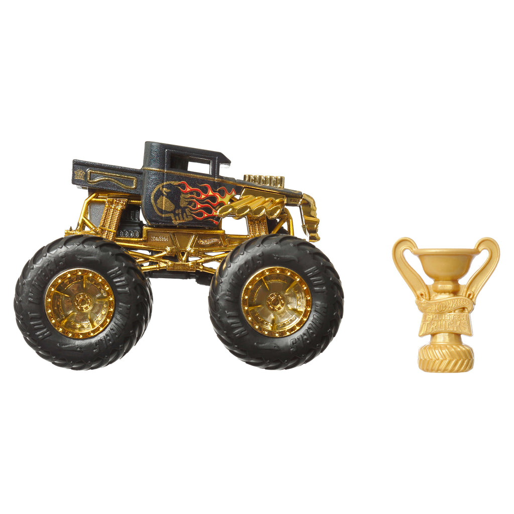 Hot Wheels® Monster Trucks Bigfoot Trophy Şampiyonları Tekli Arabalar 1:64 ölçekli üst düzey metal araç ve kupa (Stiller çeşitlilik gösterebilir)