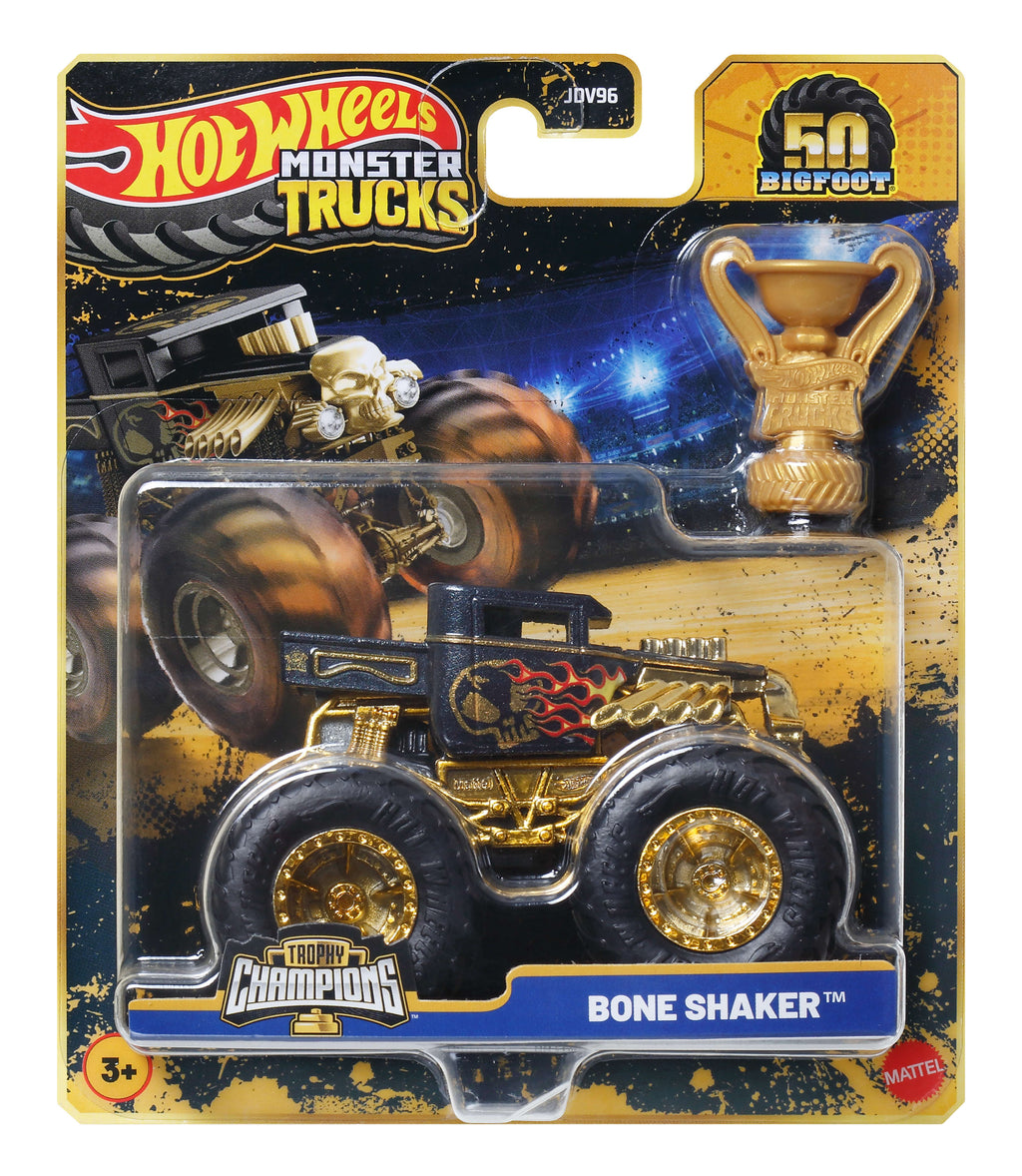 Hot Wheels® Monster Trucks Bigfoot Trophy Şampiyonları Tekli Arabalar 1:64 ölçekli üst düzey metal araç ve kupa (Stiller çeşitlilik gösterebilir)