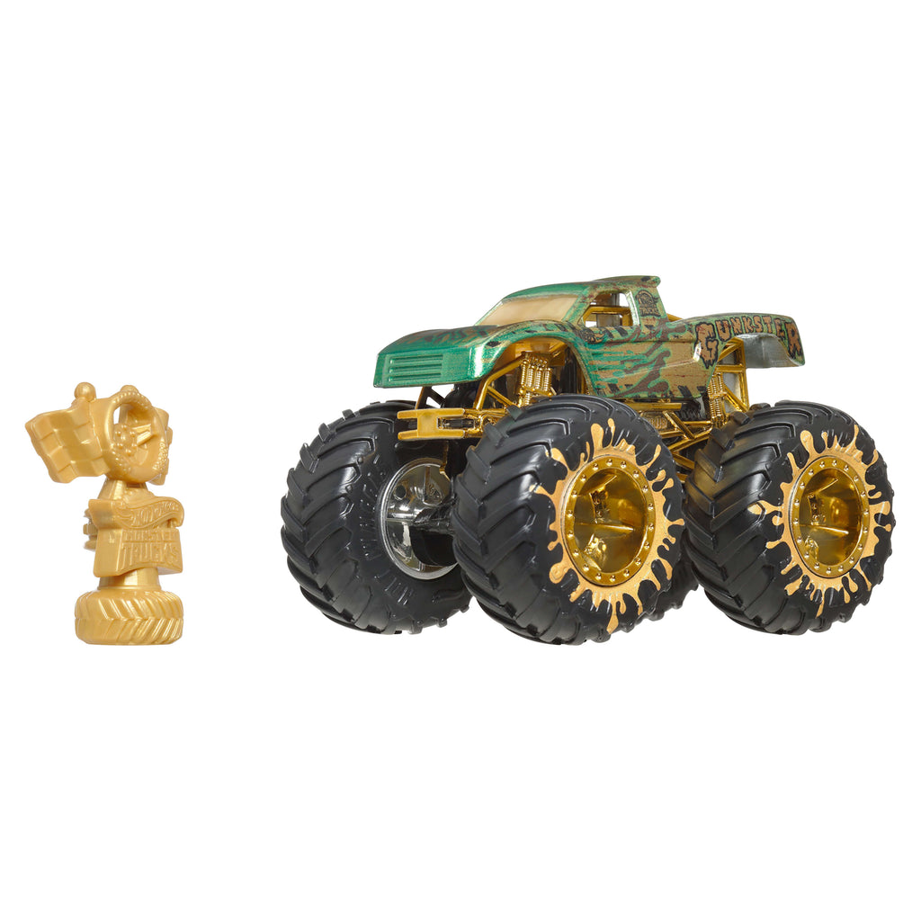 Hot Wheels® Monster Trucks Bigfoot Trophy Şampiyonları Tekli Arabalar 1:64 ölçekli üst düzey metal araç ve kupa (Stiller çeşitlilik gösterebilir)