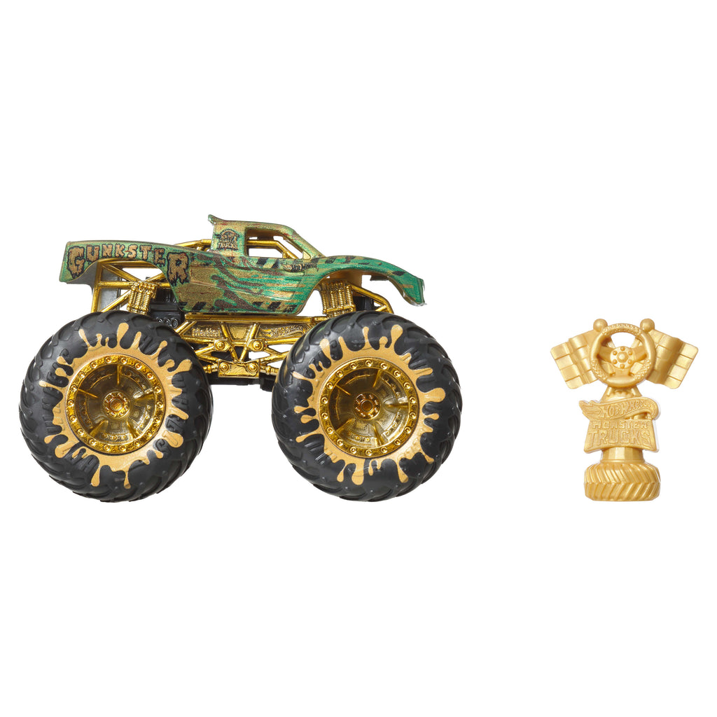 Hot Wheels® Monster Trucks Bigfoot Trophy Şampiyonları Tekli Arabalar 1:64 ölçekli üst düzey metal araç ve kupa (Stiller çeşitlilik gösterebilir)