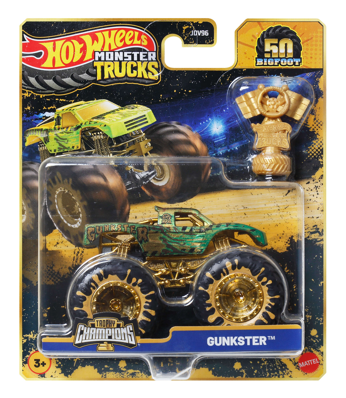 Hot Wheels® Monster Trucks Bigfoot Trophy Şampiyonları Tekli Arabalar 1:64 ölçekli üst düzey metal araç ve kupa (Stiller çeşitlilik gösterebilir)