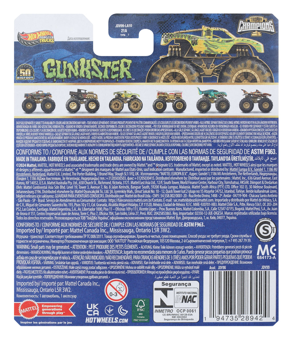 Hot Wheels® Monster Trucks Bigfoot Trophy Şampiyonları Tekli Arabalar 1:64 ölçekli üst düzey metal araç ve kupa (Stiller çeşitlilik gösterebilir)
