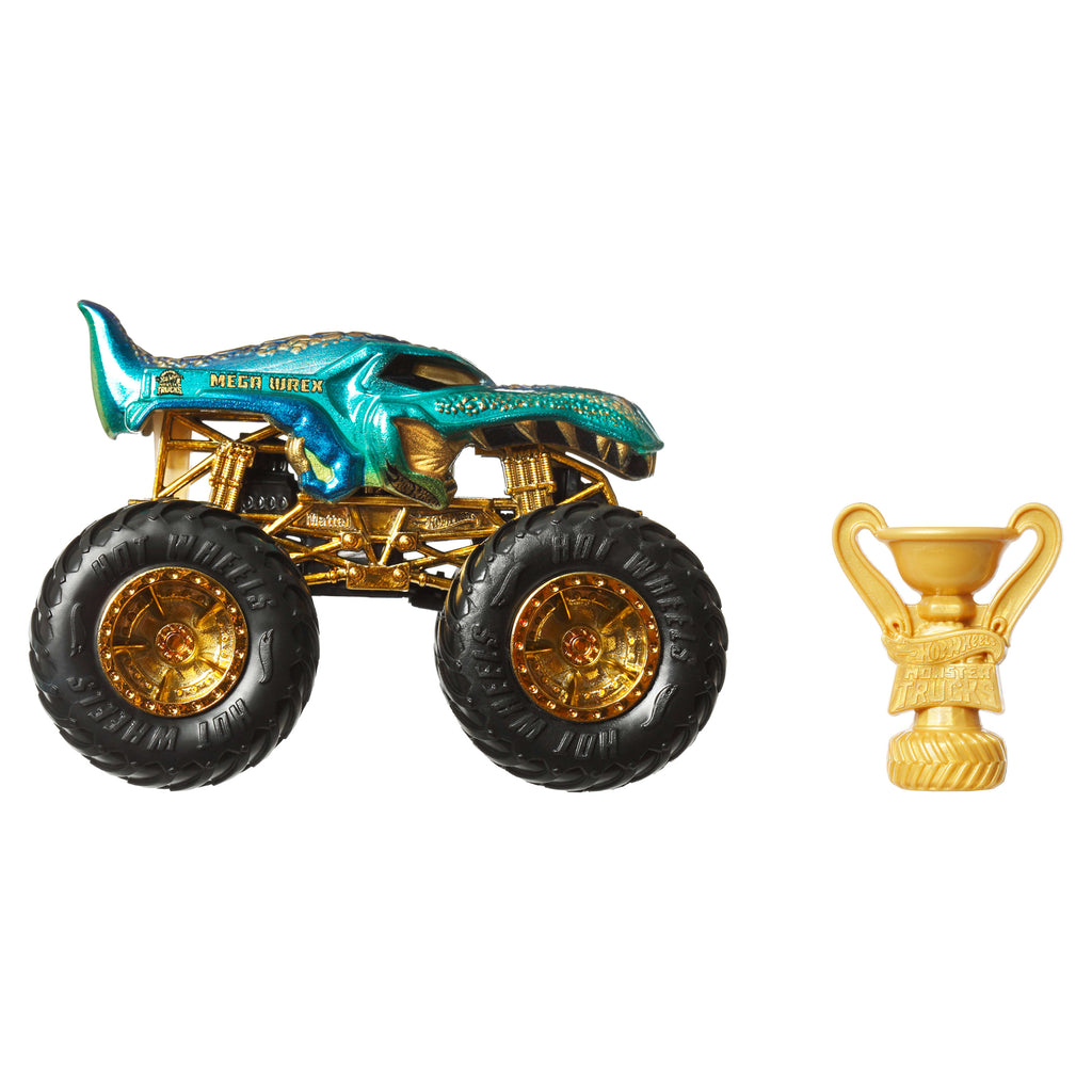 Hot Wheels® Monster Trucks Bigfoot Trophy Şampiyonları Tekli Arabalar 1:64 ölçekli üst düzey metal araç ve kupa (Stiller çeşitlilik gösterebilir)