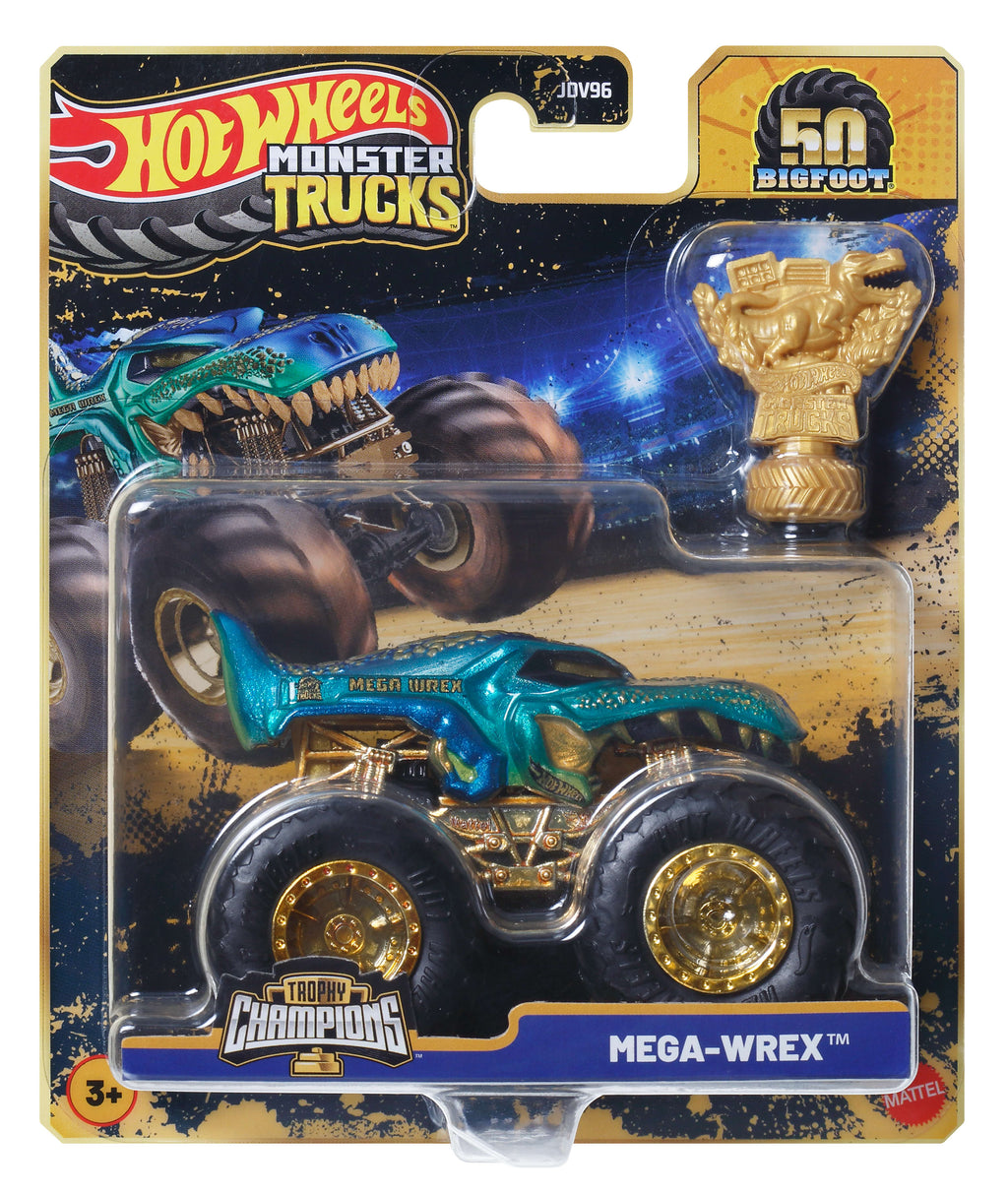 Hot Wheels® Monster Trucks Bigfoot Trophy Şampiyonları Tekli Arabalar 1:64 ölçekli üst düzey metal araç ve kupa (Stiller çeşitlilik gösterebilir)