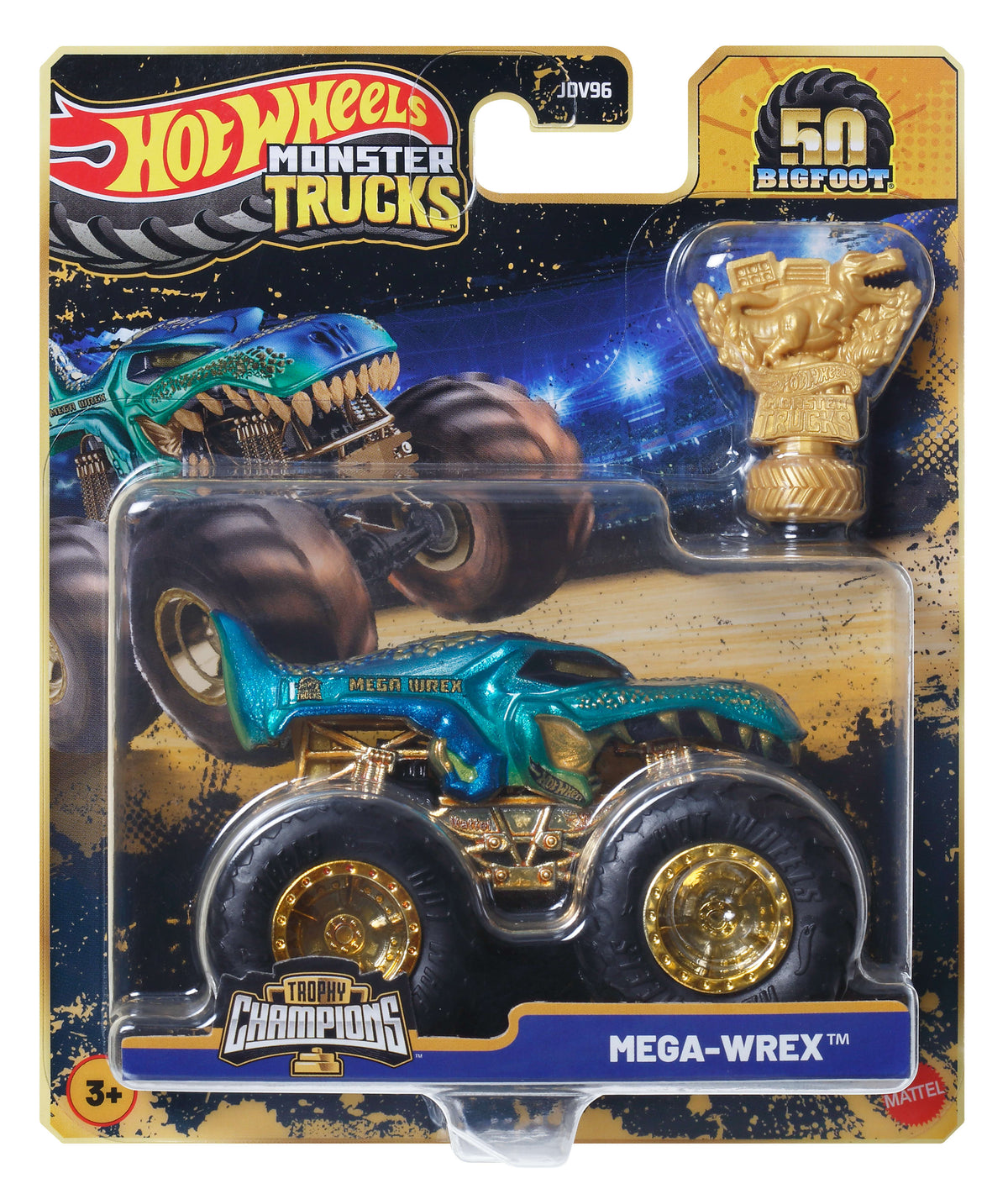 Hot Wheels® Monster Trucks Bigfoot Trophy Şampiyonları Tekli Arabalar 1:64 ölçekli üst düzey metal araç ve kupa (Stiller çeşitlilik gösterebilir)