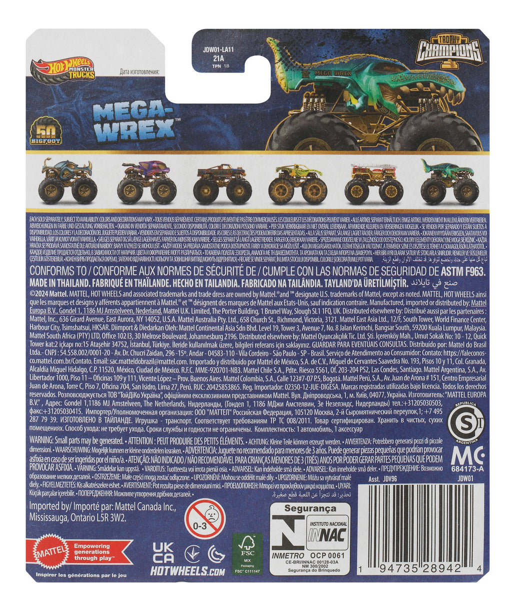 Hot Wheels® Monster Trucks Bigfoot Trophy Şampiyonları Tekli Arabalar 1:64 ölçekli üst düzey metal araç ve kupa (Stiller çeşitlilik gösterebilir)