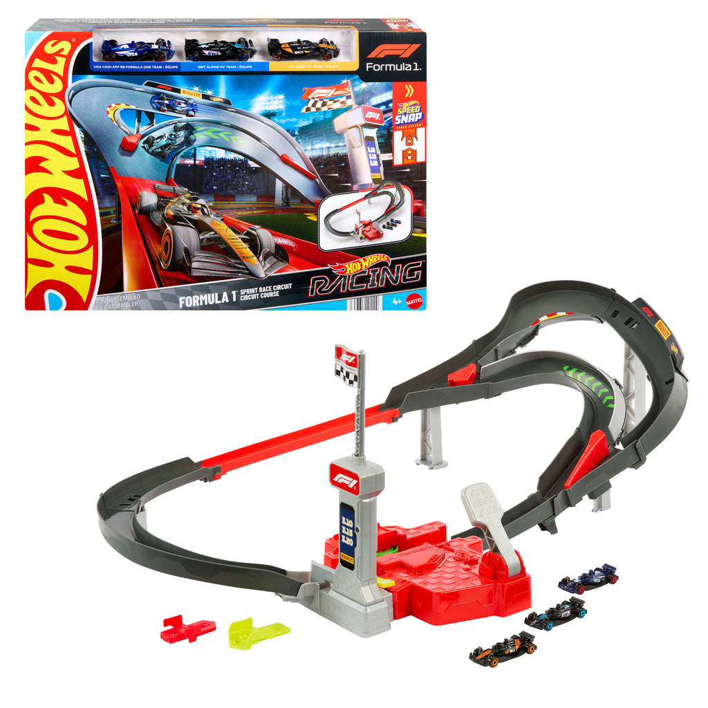 Hot Wheels F1 Yarış Pisti Seti – 3 Adet 1:64 Ölçekli Metal Araba (McLaren, Alpine, VCARB) – JDY15