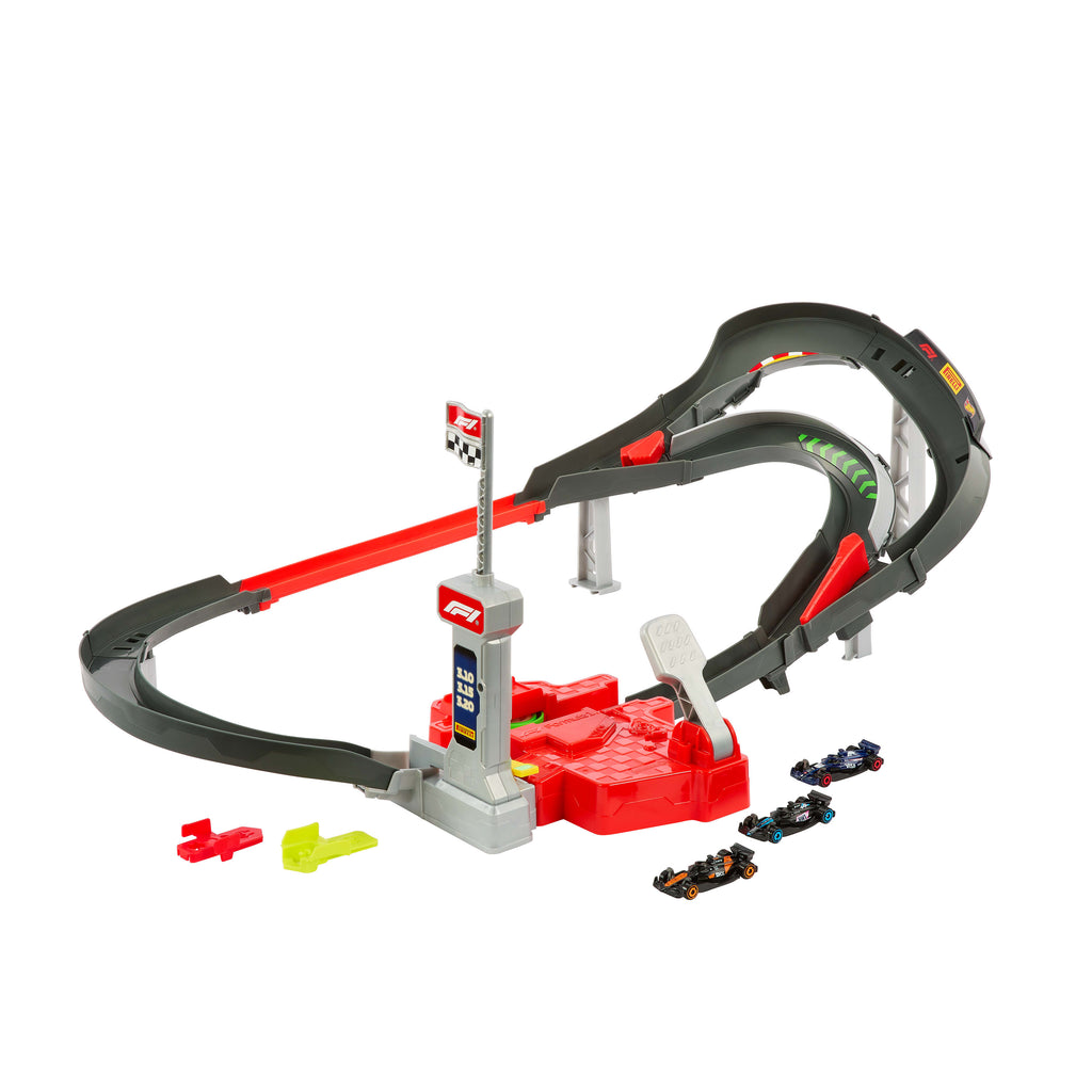 Hot Wheels F1 Yarış Pisti Seti – 3 Adet 1:64 Ölçekli Metal Araba (McLaren, Alpine, VCARB) – JDY15