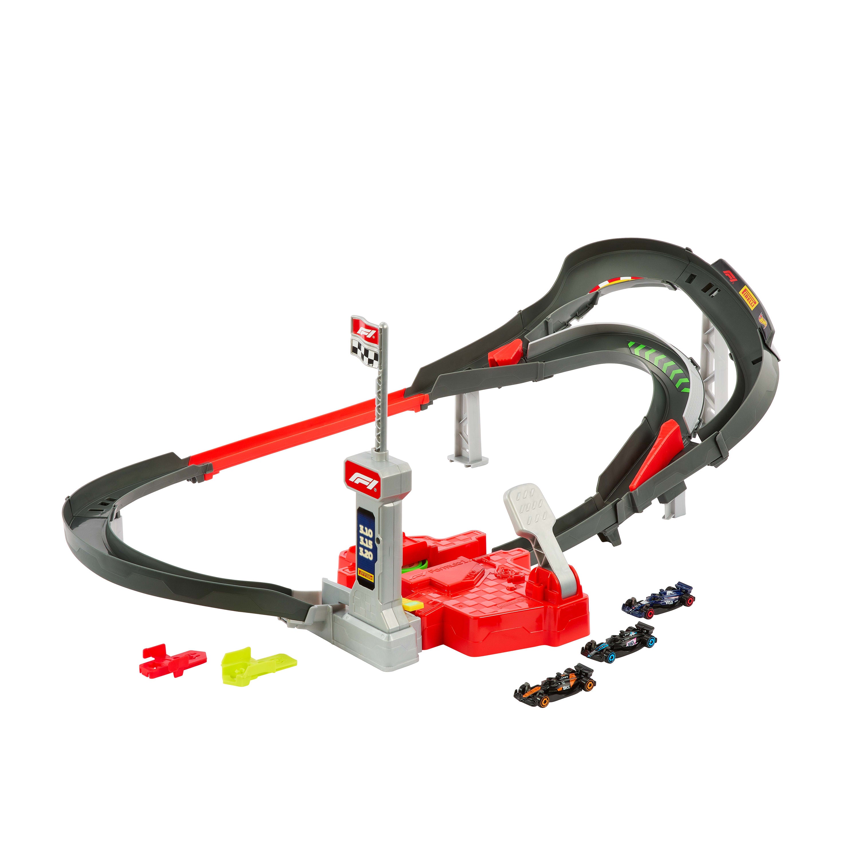 Hot Wheels F1 Yarış Pisti Seti – 3 Adet 1:64 Ölçekli Metal Araba (McLaren, Alpine, VCARB) – JDY15