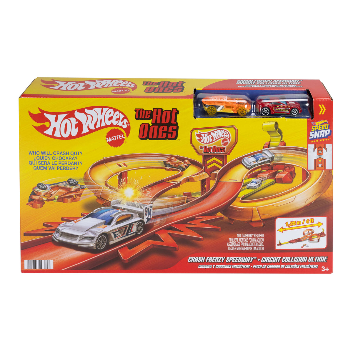 Hot Wheels Hot Ones Otoyol Oyun Seti - 2 Adet 1:64 Ölçekli Metal Araba Dahil, Çarpışma Bölgeli Yarış Pisti