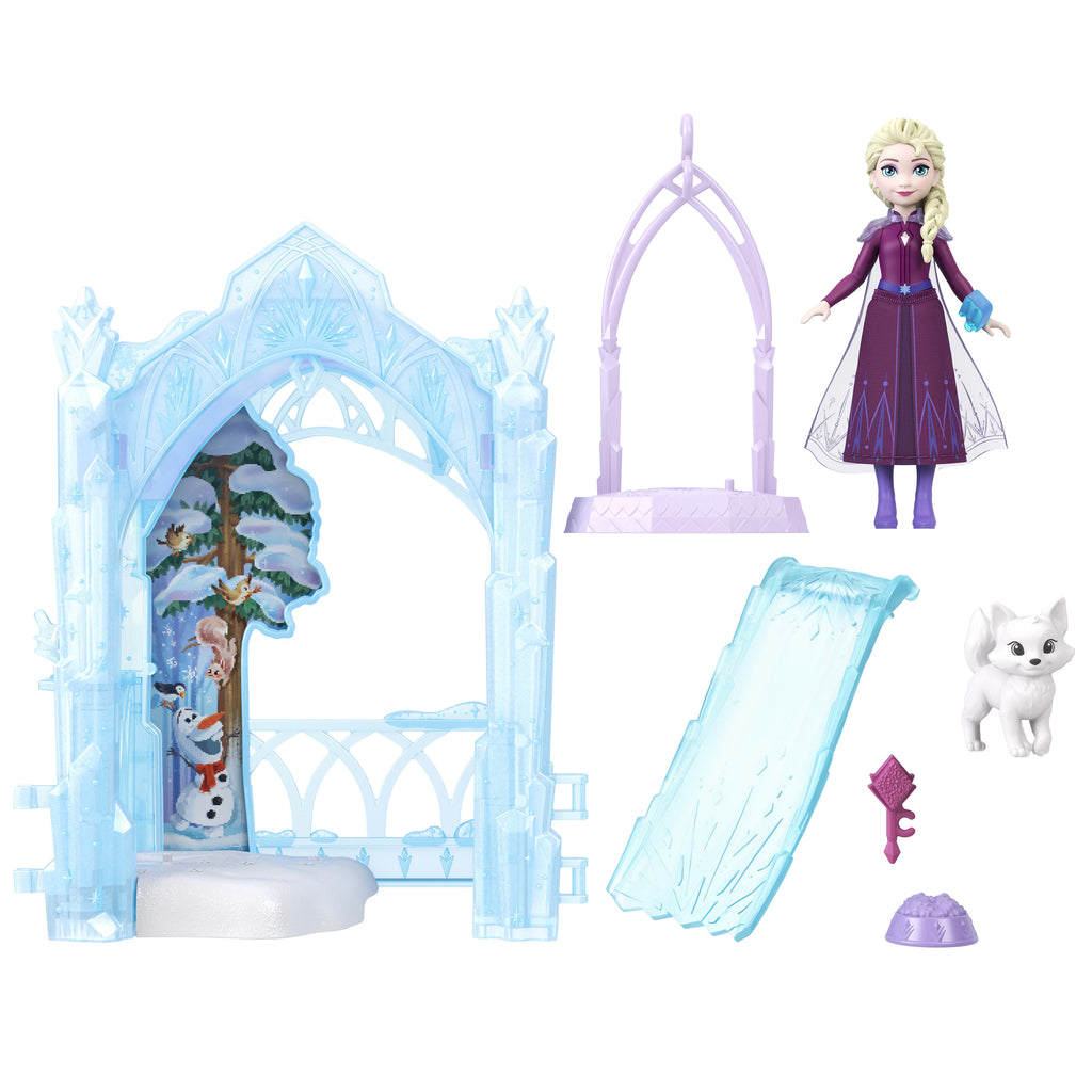 Disney Karlar Ülkesi Hikaye Alanları Elsa küçük bebek ve Sevimli Hayvan Dostları oyun seti, tilki ve kuş figürleri