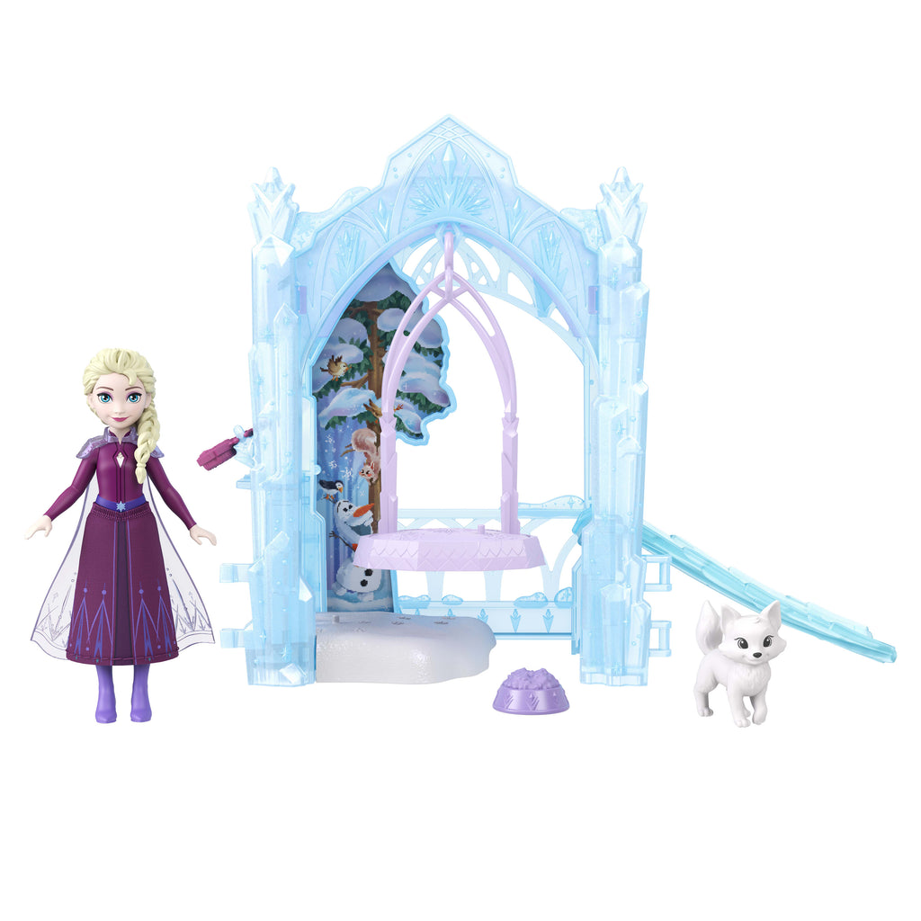Disney Karlar Ülkesi Hikaye Alanları Elsa küçük bebek ve Sevimli Hayvan Dostları oyun seti, tilki ve kuş figürleri