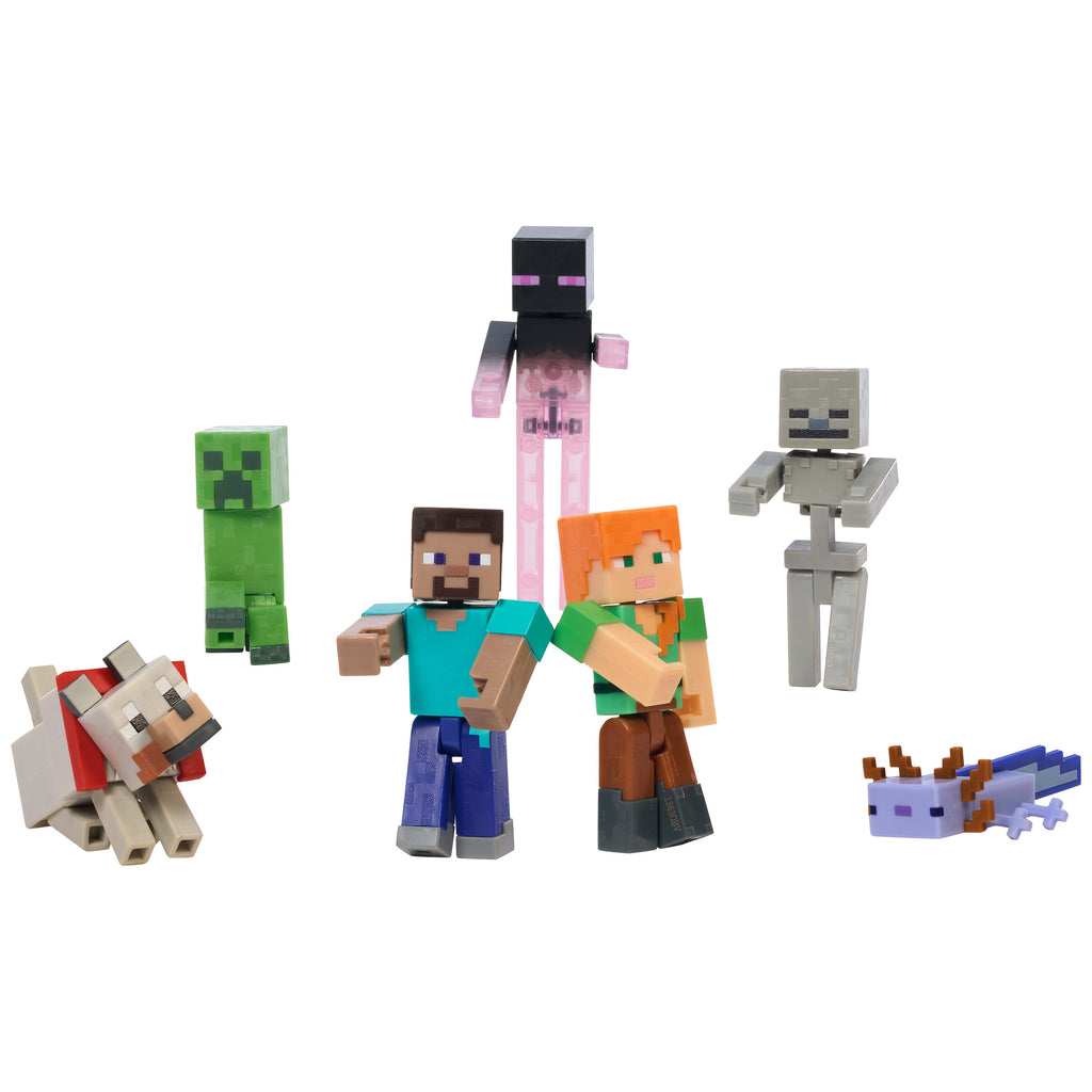 Koleksiyon yapmaya yeni başlayanlar için ideal, Minecraft Overworld Seti'nde 8 cm'lik 7 aksiyon figürü